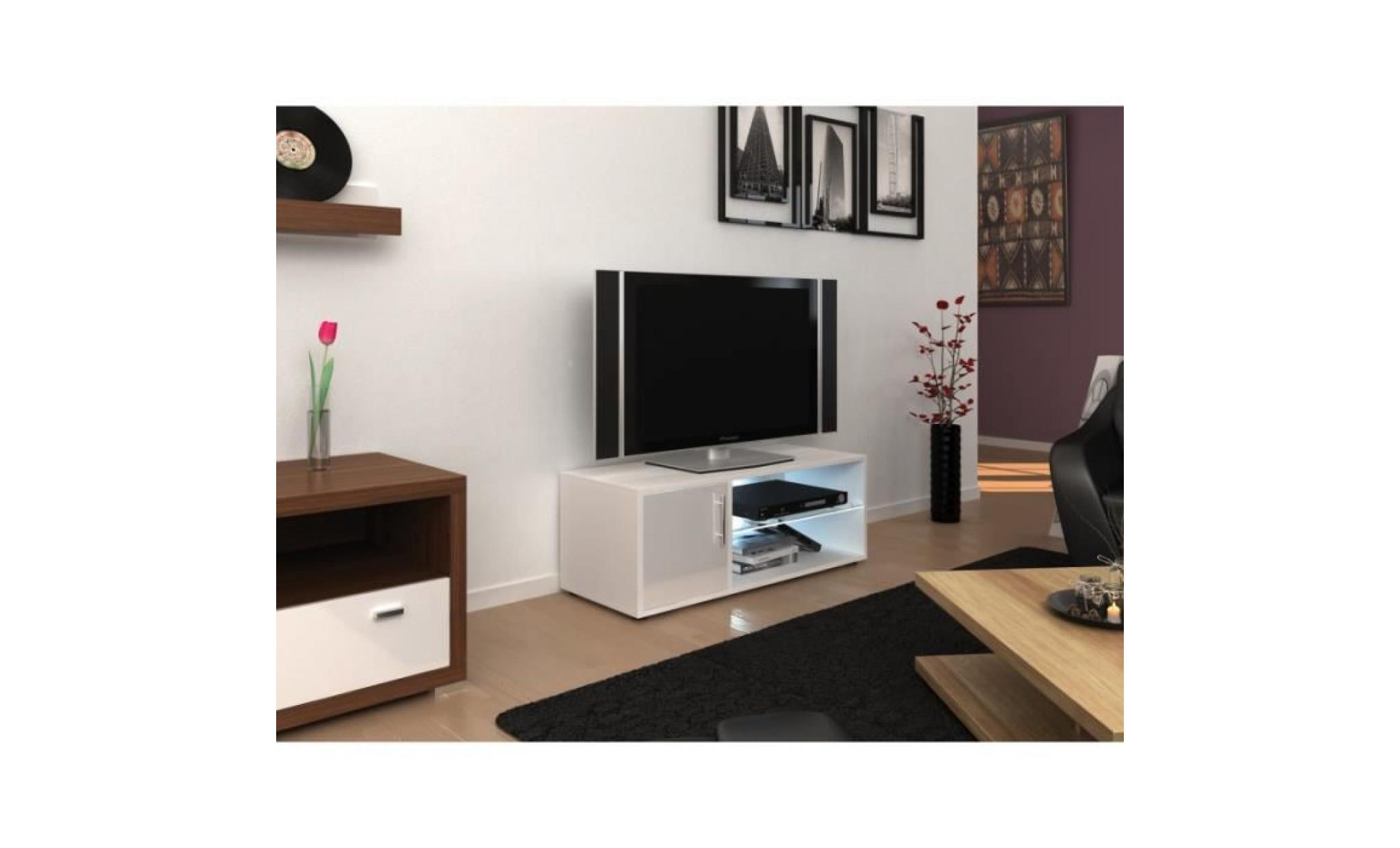 meuble tv blanc firini avec led   l 100 x l 36 x h 38 pas cher
