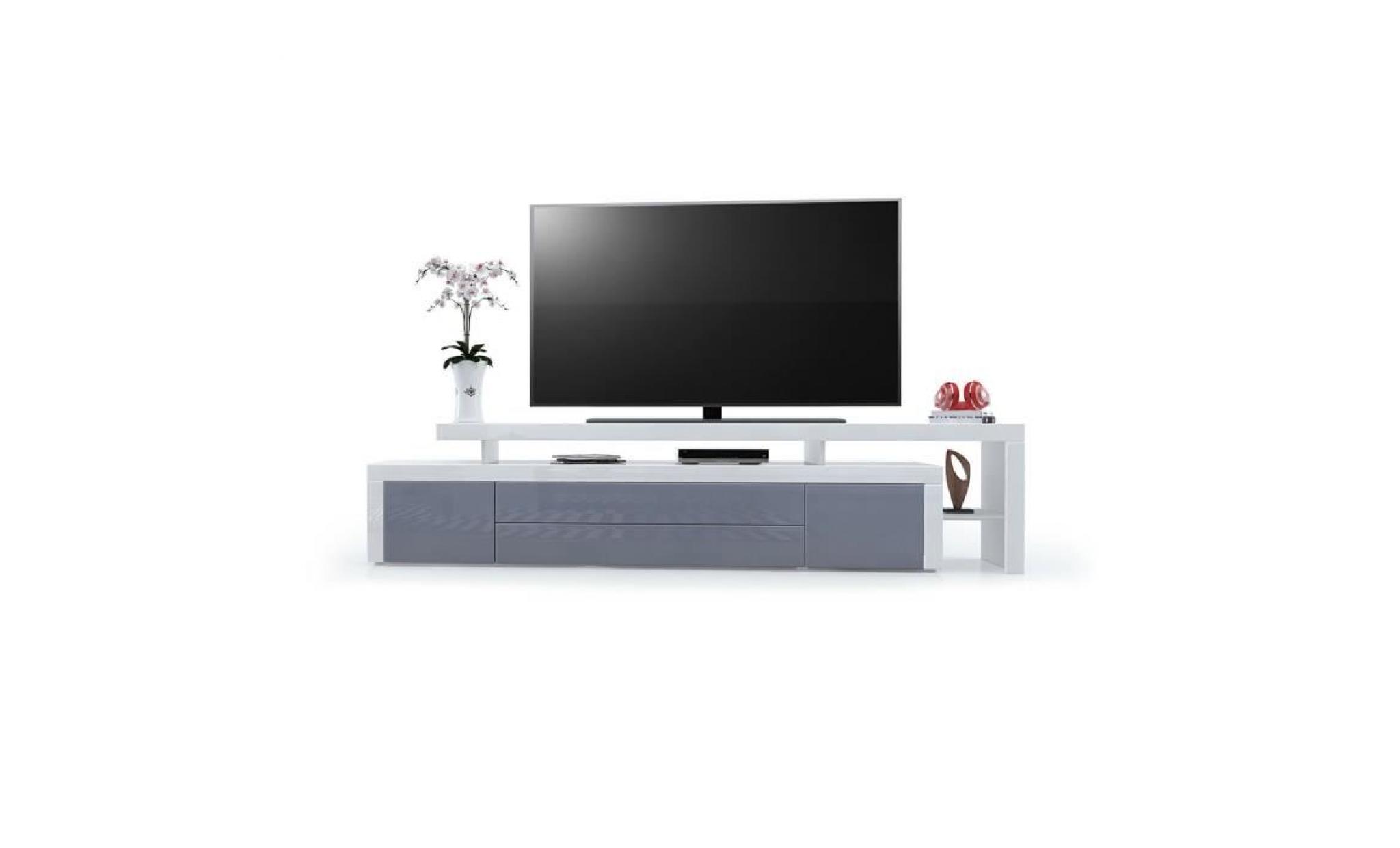 meuble tv blanc / gris laqué  227 cm pas cher