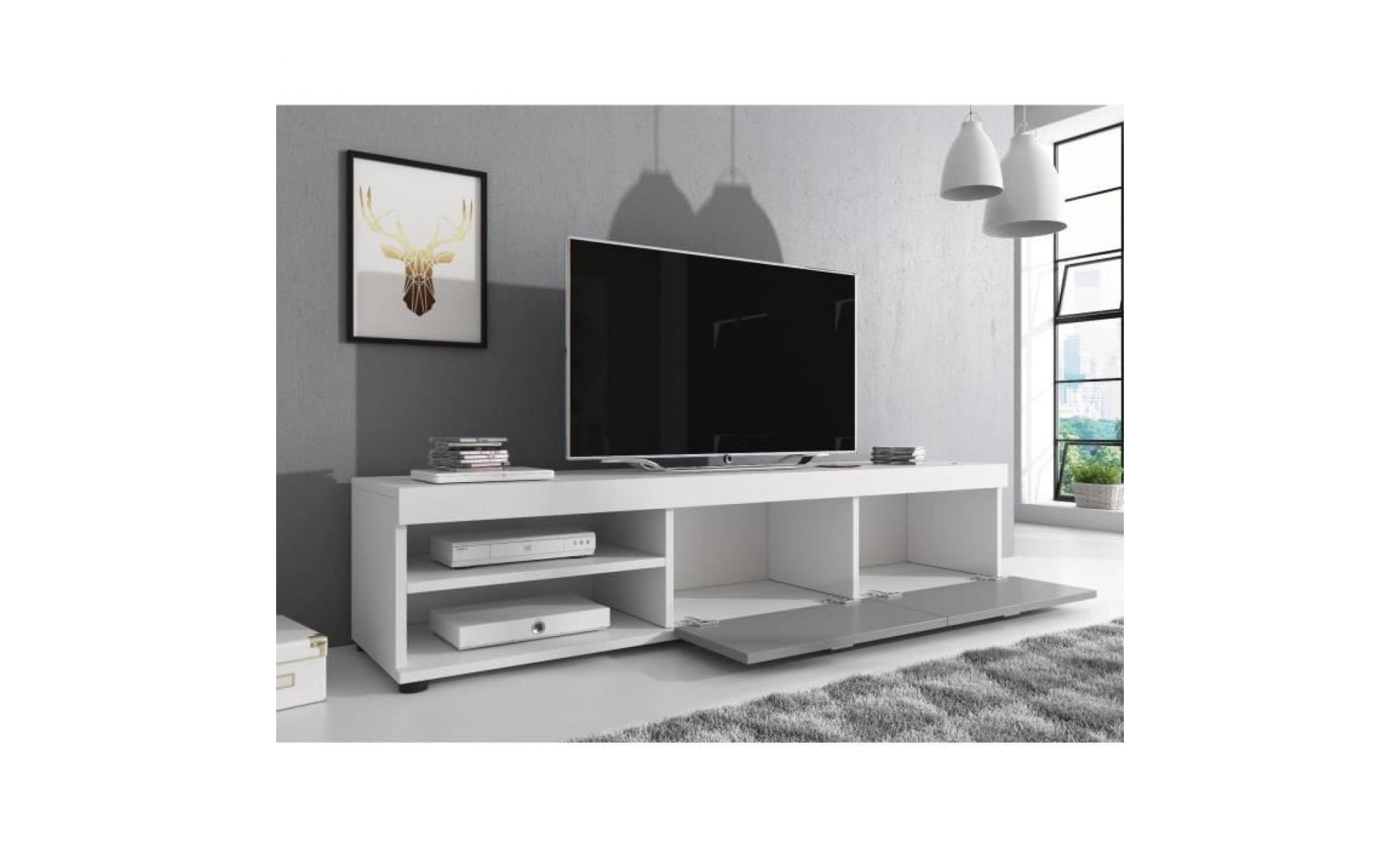 meuble tv blanc mat et  gris  laqué 140 cm pas cher