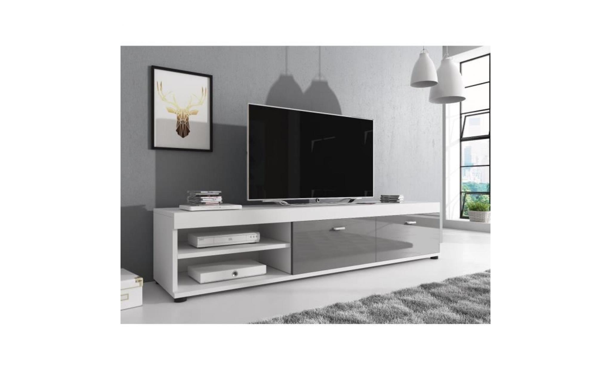 meuble tv blanc mat et  gris  laqué 140 cm pas cher