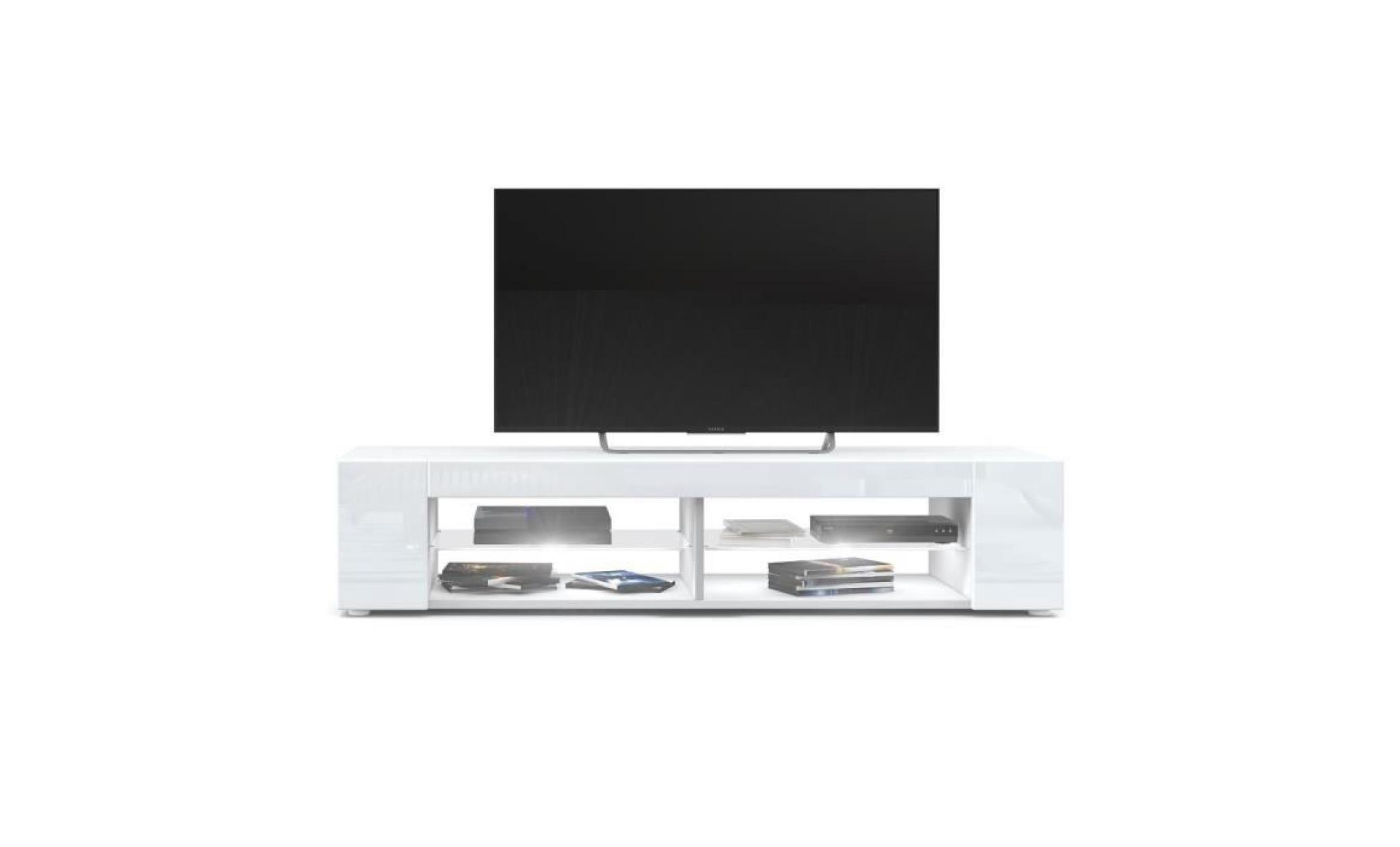 meuble tv  blanc  mat  façades en blanc laquées led blanc pas cher