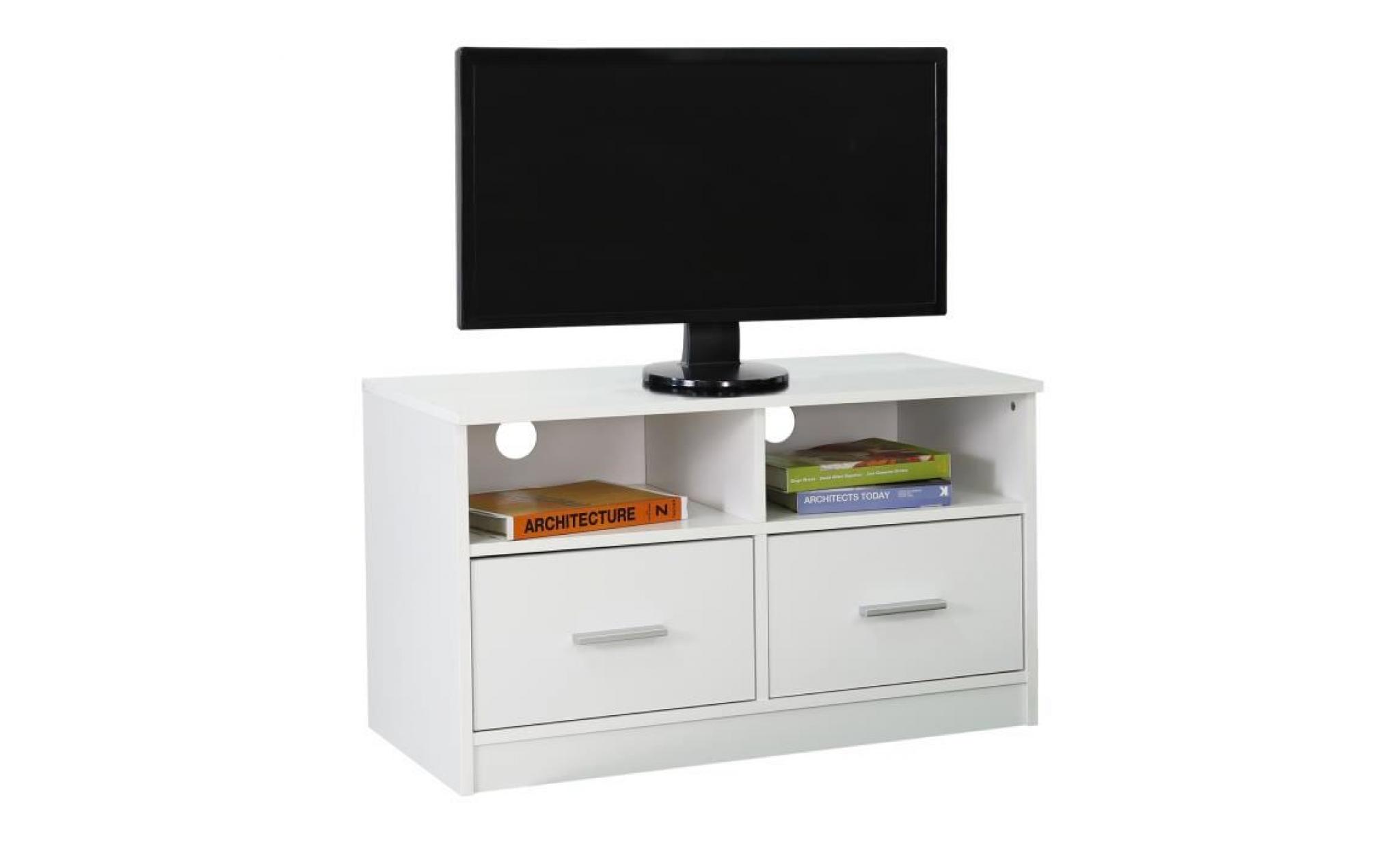 meuble tv cabinet en bois avec 2 tiroirs et tablettes de rangement unité divertissement marron pas cher