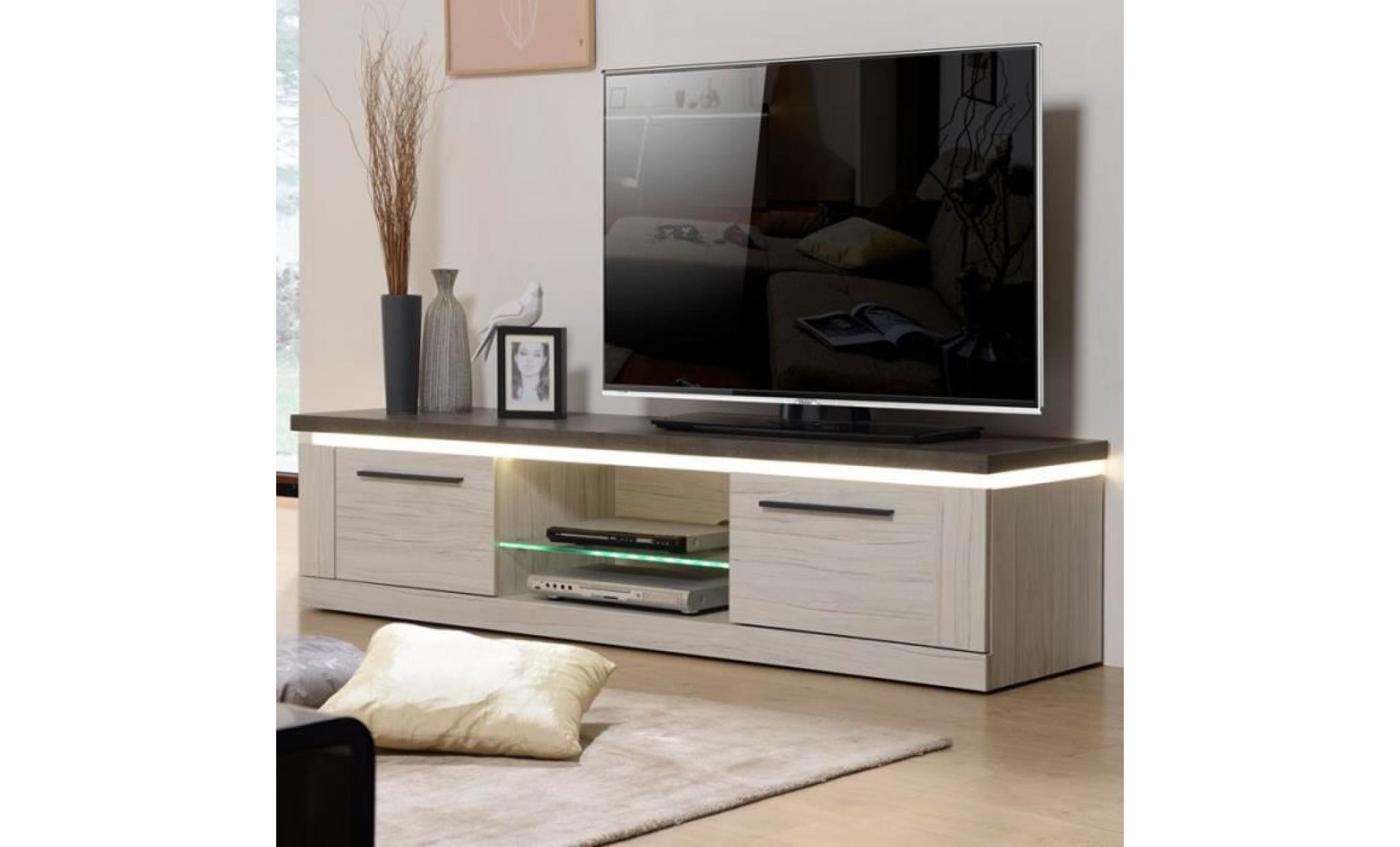 meuble tv chêne gris/ardoise   himeji   l 181 x l 46 x h 44 pas cher