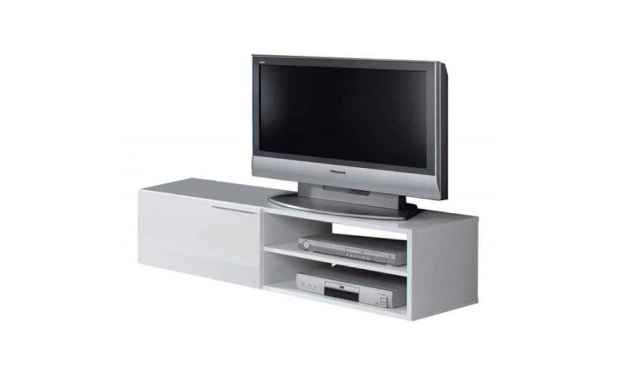 meuble tv coloris blanc brillant avec une porte   dim : 35 x 130 x 42 cm