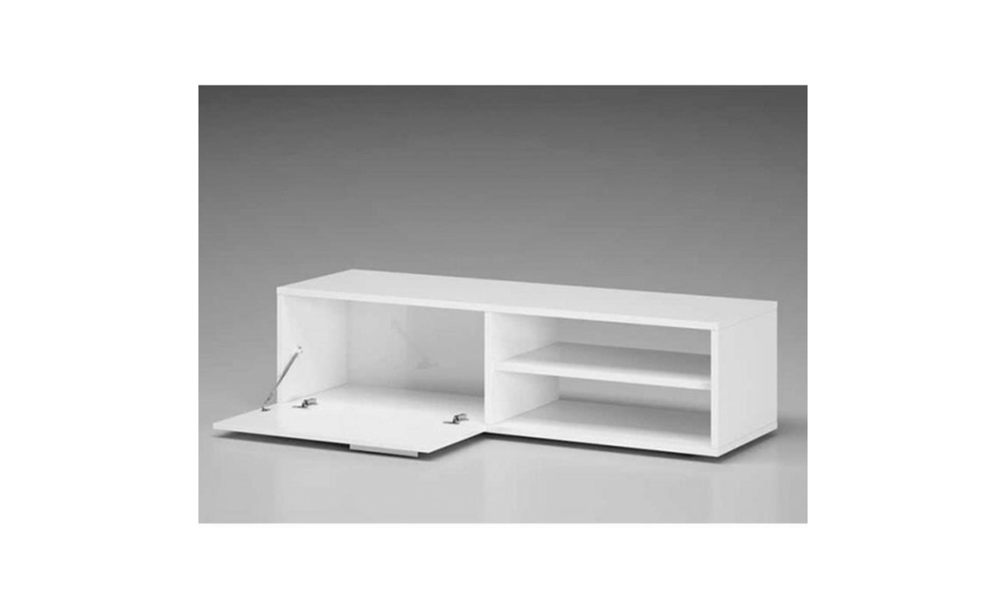 meuble tv coloris blanc brillant avec une porte   dim : 35 x 130 x 42 cm pas cher