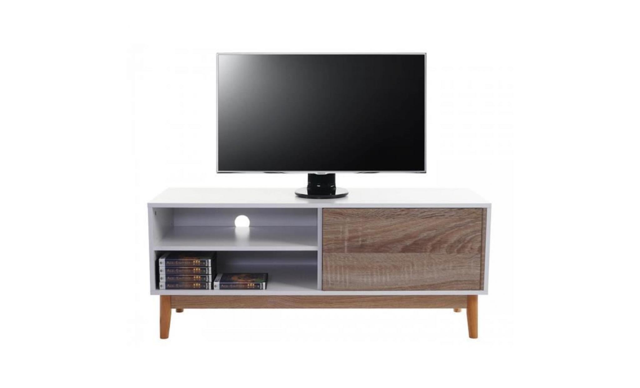 meuble tv coloris blanc et marron en bois   dim : h 50 x l 120 x p 40 cm pas cher