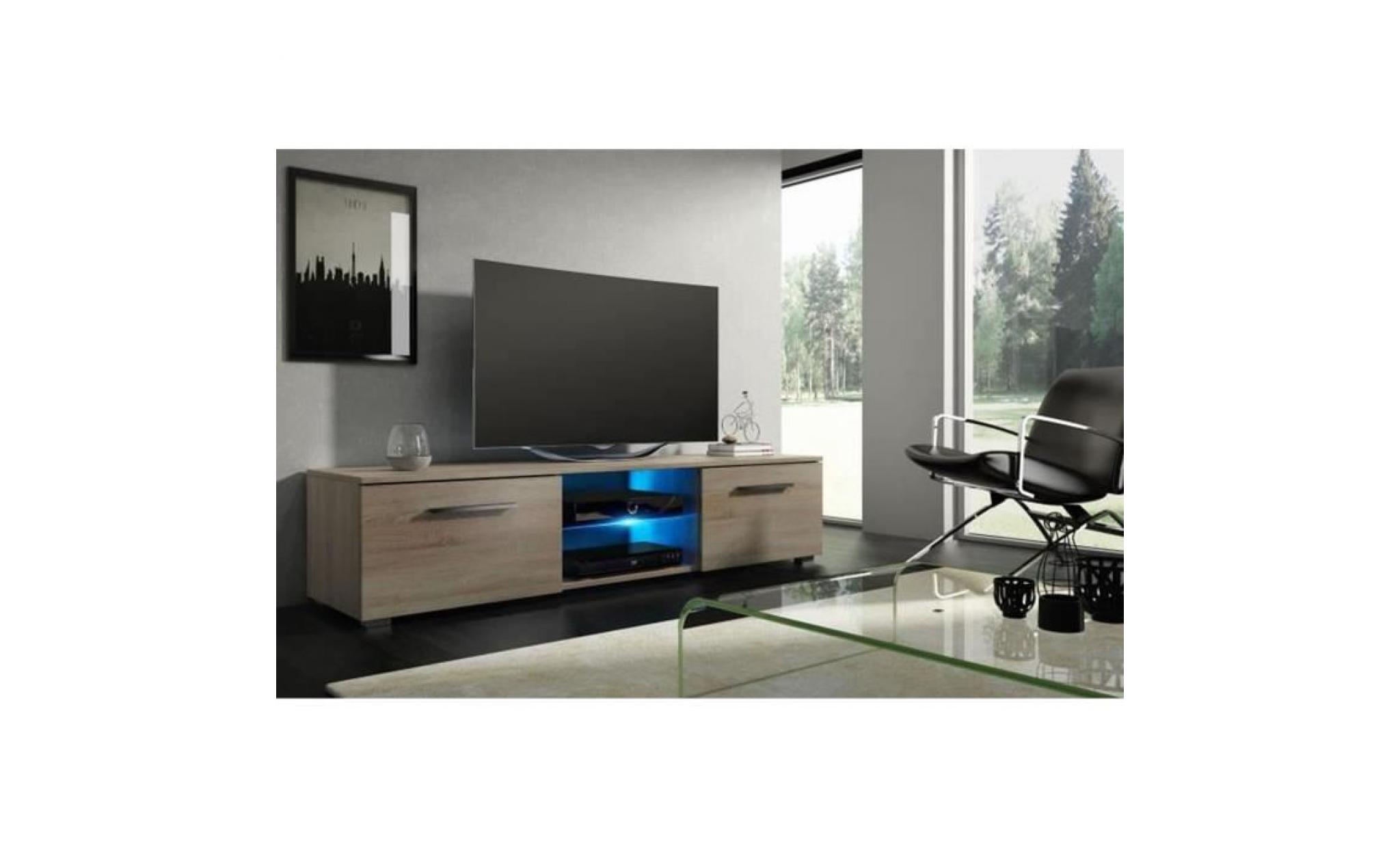 meuble tv coloris sonoma avec éclairage led bleue   dim : 140 x 40 x 36 cm