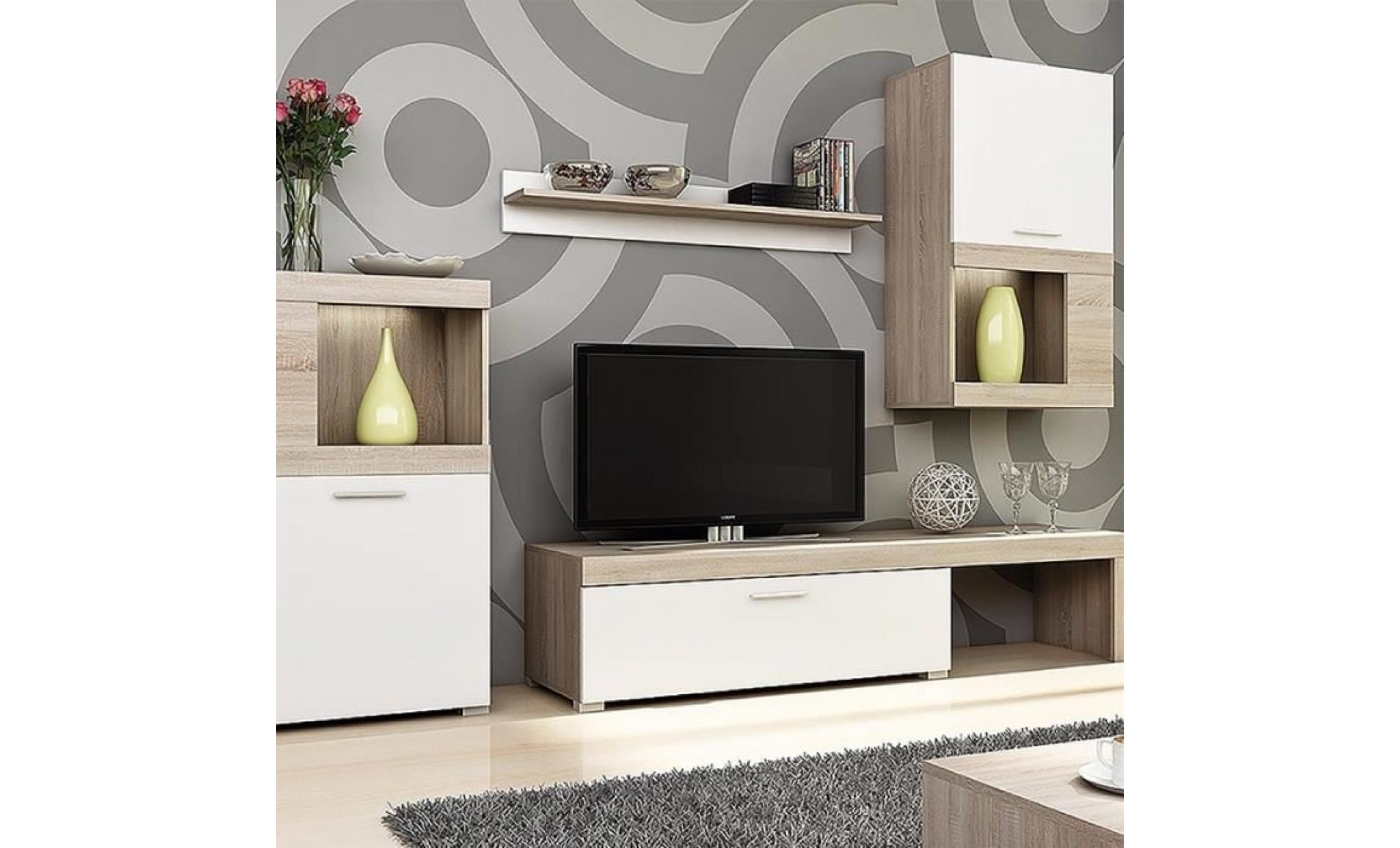 ensemble salon / meubles salon   nordic   246 cm   effet chêne / blanc mat   avec led blanche   syle moderne   style contemporain pas cher