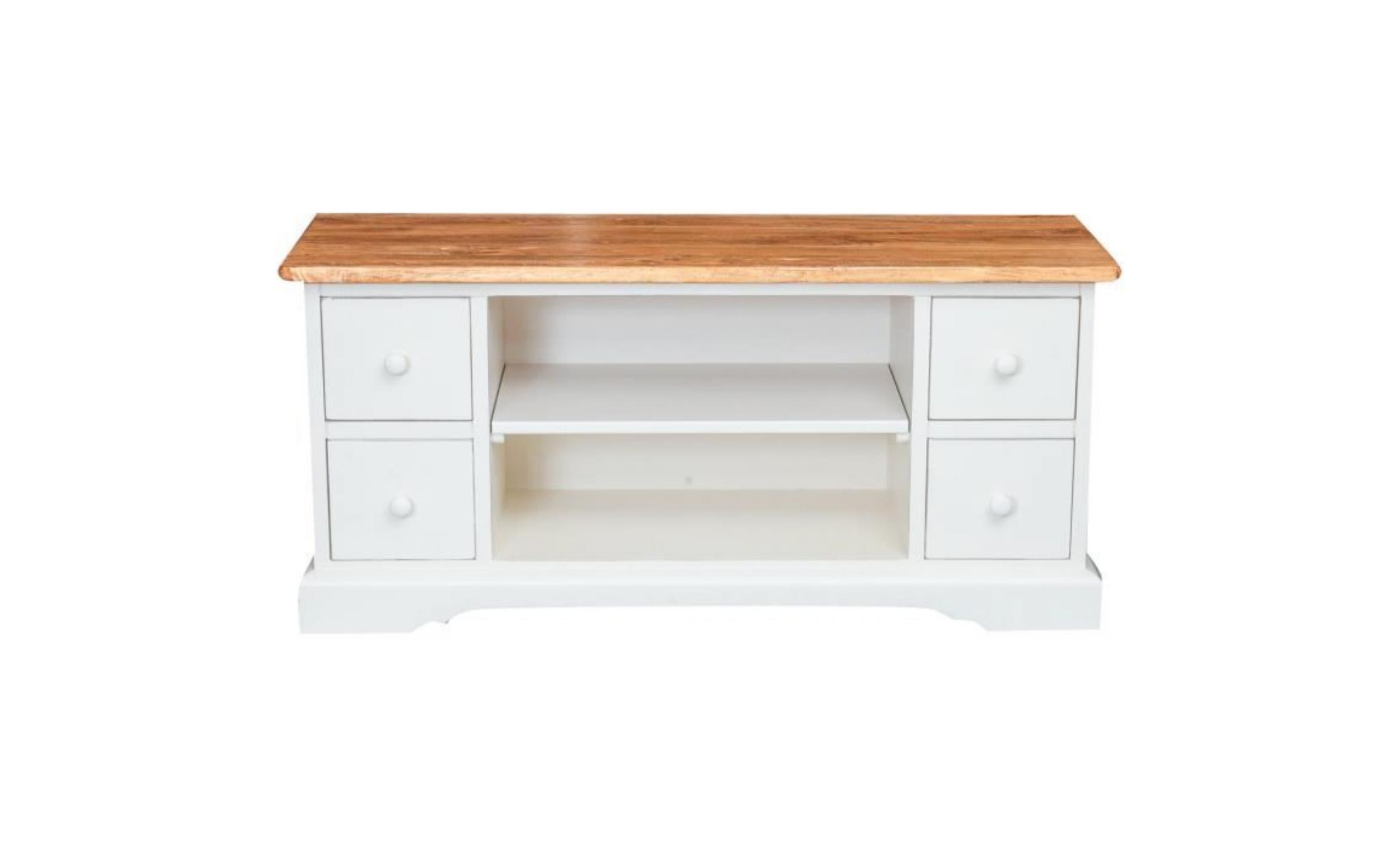 meuble tv country in bois massif di tilleul structure blanche ancienne piano naturale 129x40x