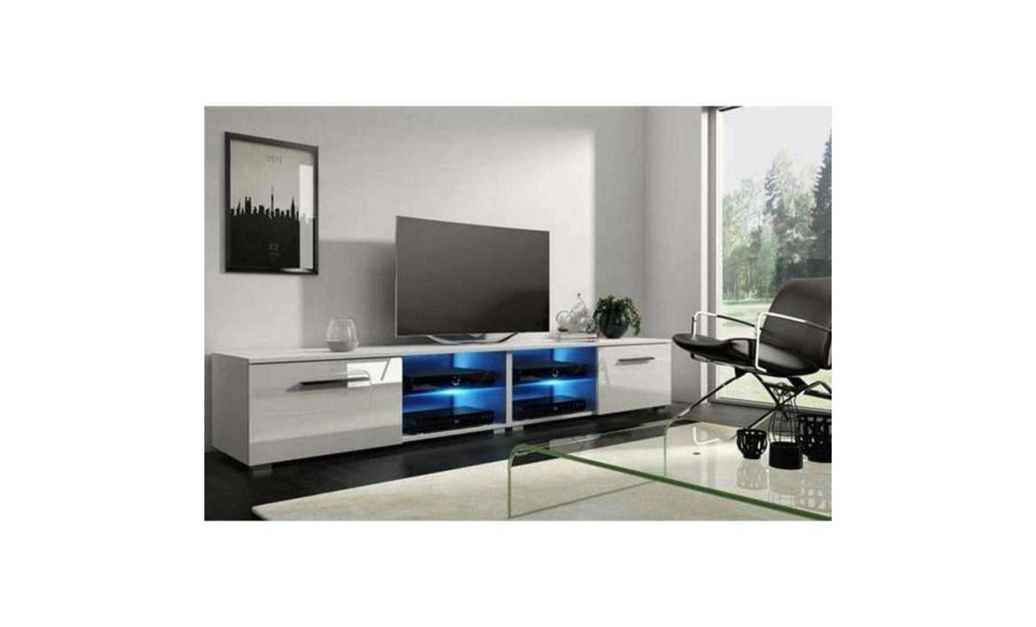 meuble tv design avec éclairage led, coloris blanc noir brillant   dim : 100 x 40 x 36 cm