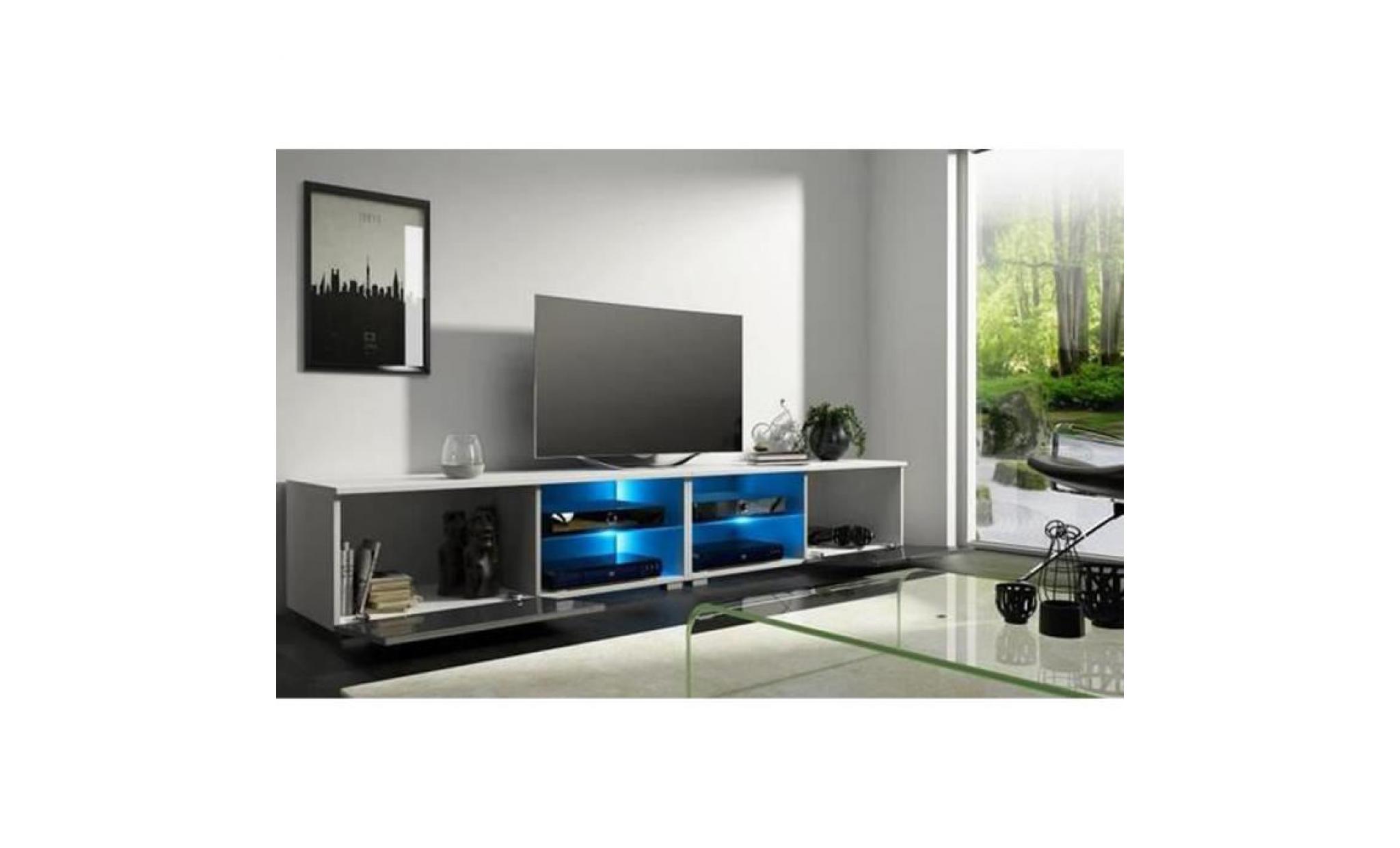 meuble tv design avec éclairage led, coloris blanc noir brillant   dim : 100 x 40 x 36 cm pas cher