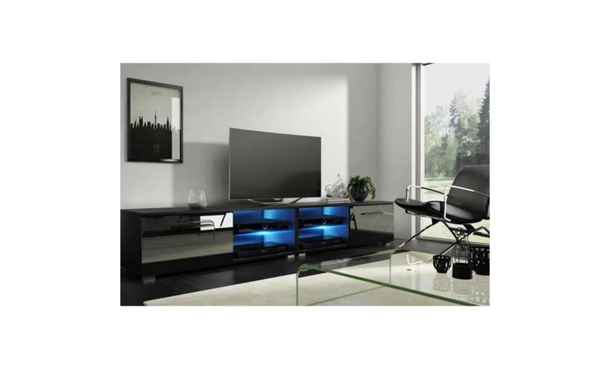 meuble tv design avec éclairage led, coloris noir noir brillant   dim : 100 x 40 x 36 cm