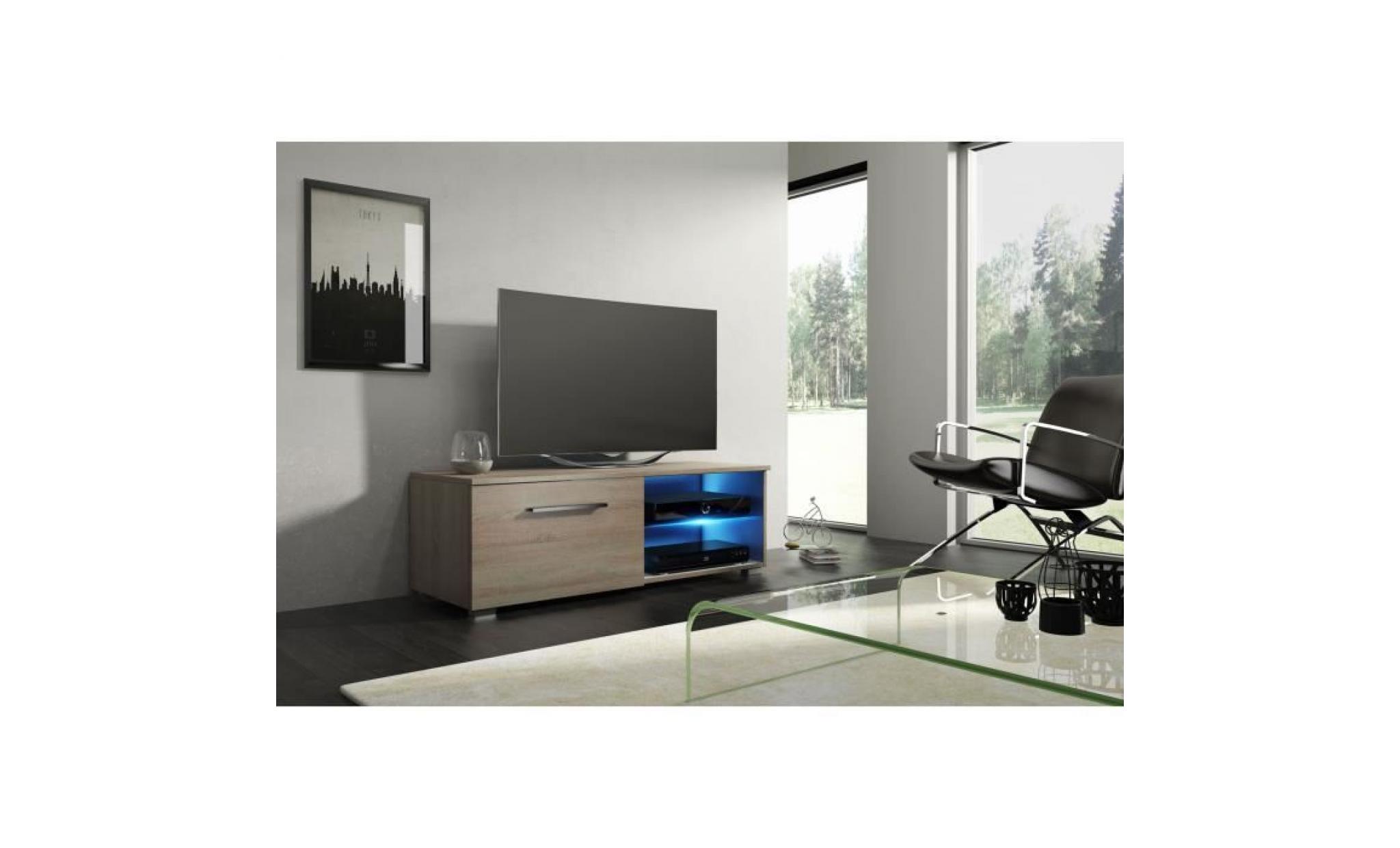 meuble tv design avec éclairage led, coloris sonoma   dim : 100 x 40 x 36 cm