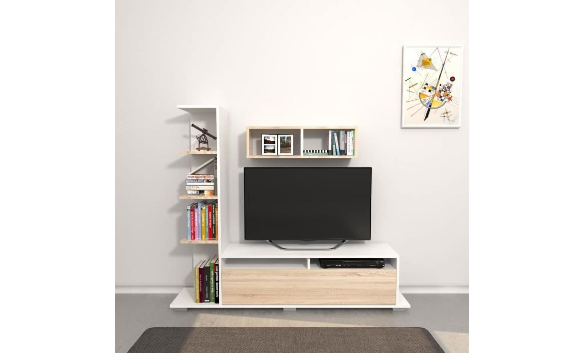 meuble tv design avec étagère argo   l. 150 x h. 125 cm   blanc
