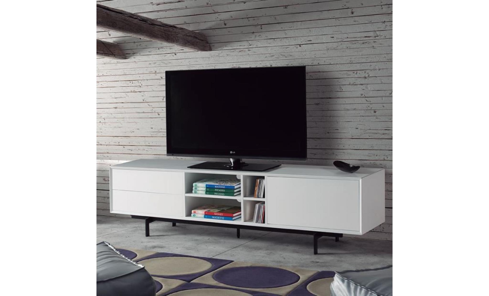 meuble tv design blanc et métal noir lack