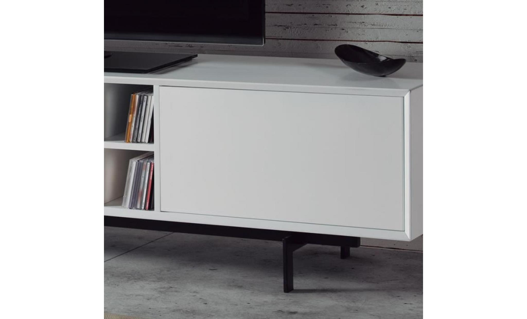 meuble tv design blanc et métal noir lack pas cher