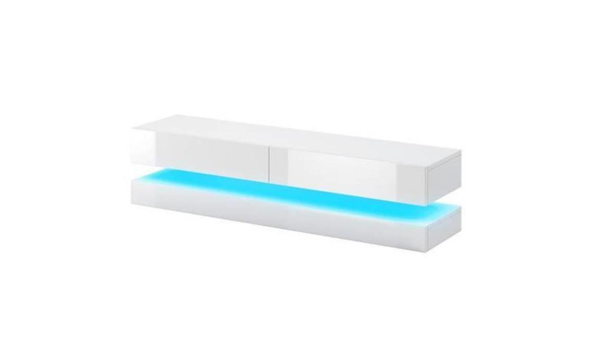 meuble tv design coloris blanc blanc brillant, avec éclairage à la led bleue