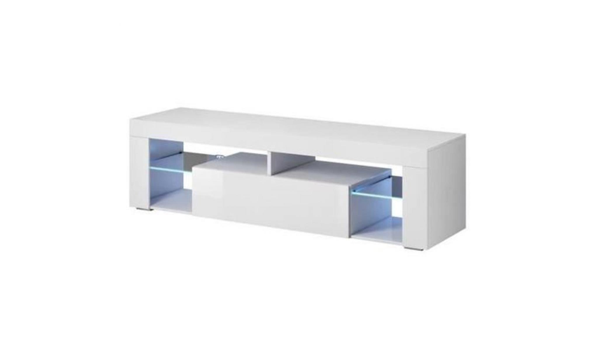 meuble tv design coloris blanc blanc brillant avec éclairage led   dim : 100 x 40 x 35 cm