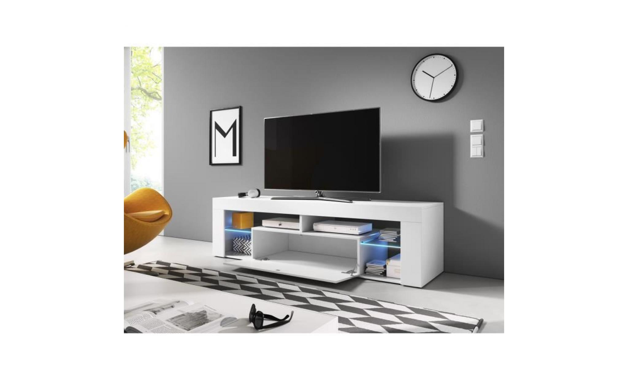 meuble tv design coloris blanc blanc brillant avec éclairage led   dim : 100 x 40 x 35 cm pas cher