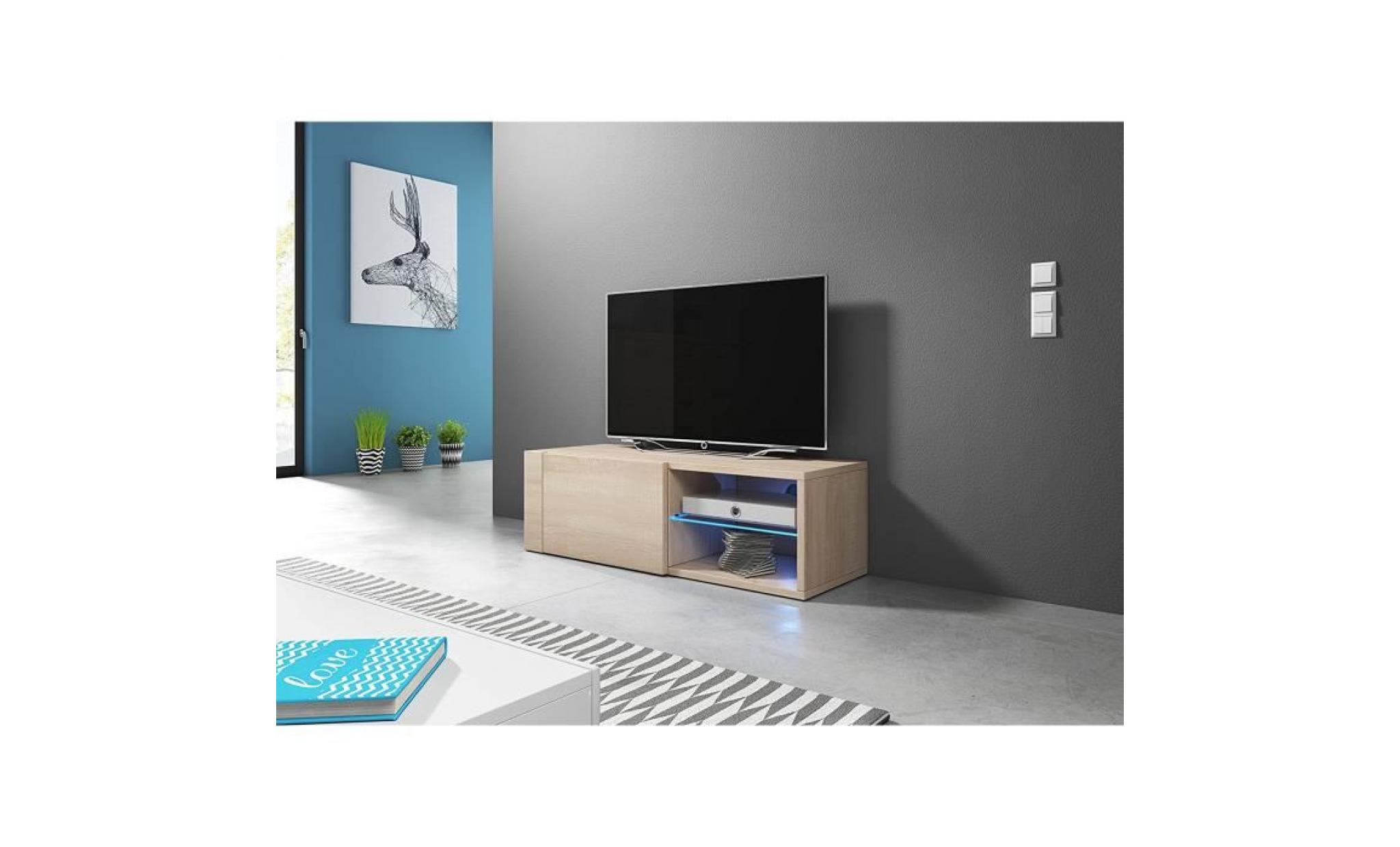 meuble tv design coloris sonoma, éclairage led   dim : 100 x 30 x 36 cm pas cher