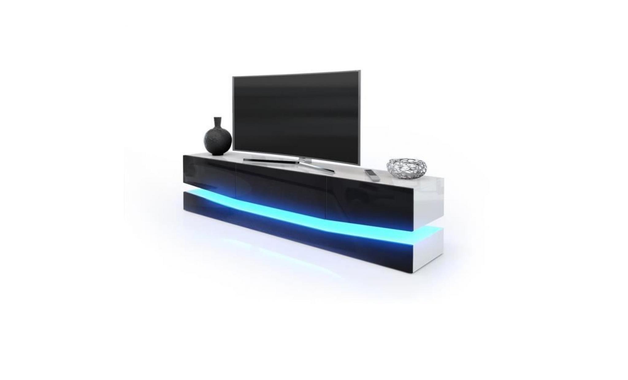 meuble tv  désign corps blanc et  façades  en noir  haute brillance avec led