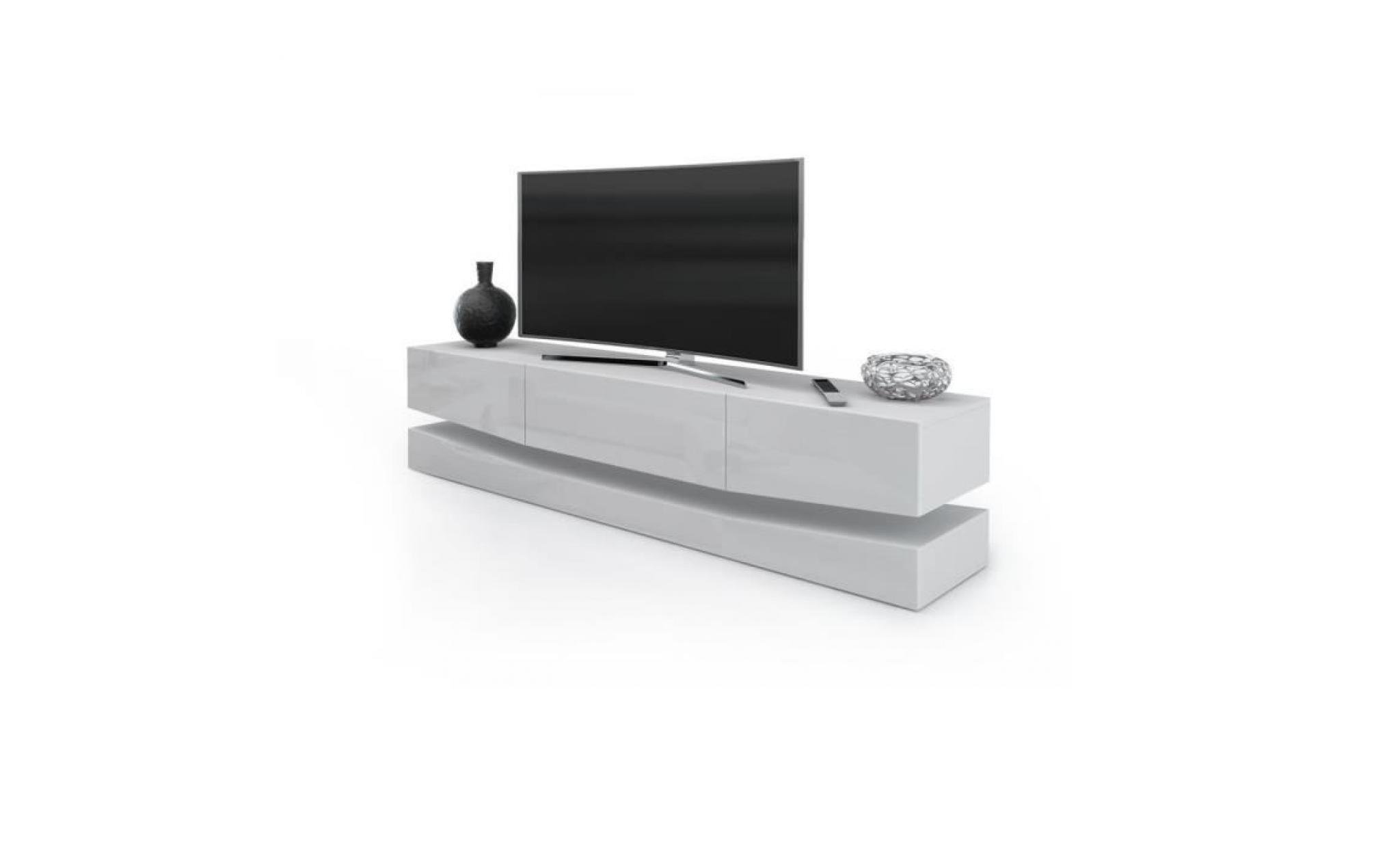 meuble tv  désign corps et  façades en blanc haute brillance avec led