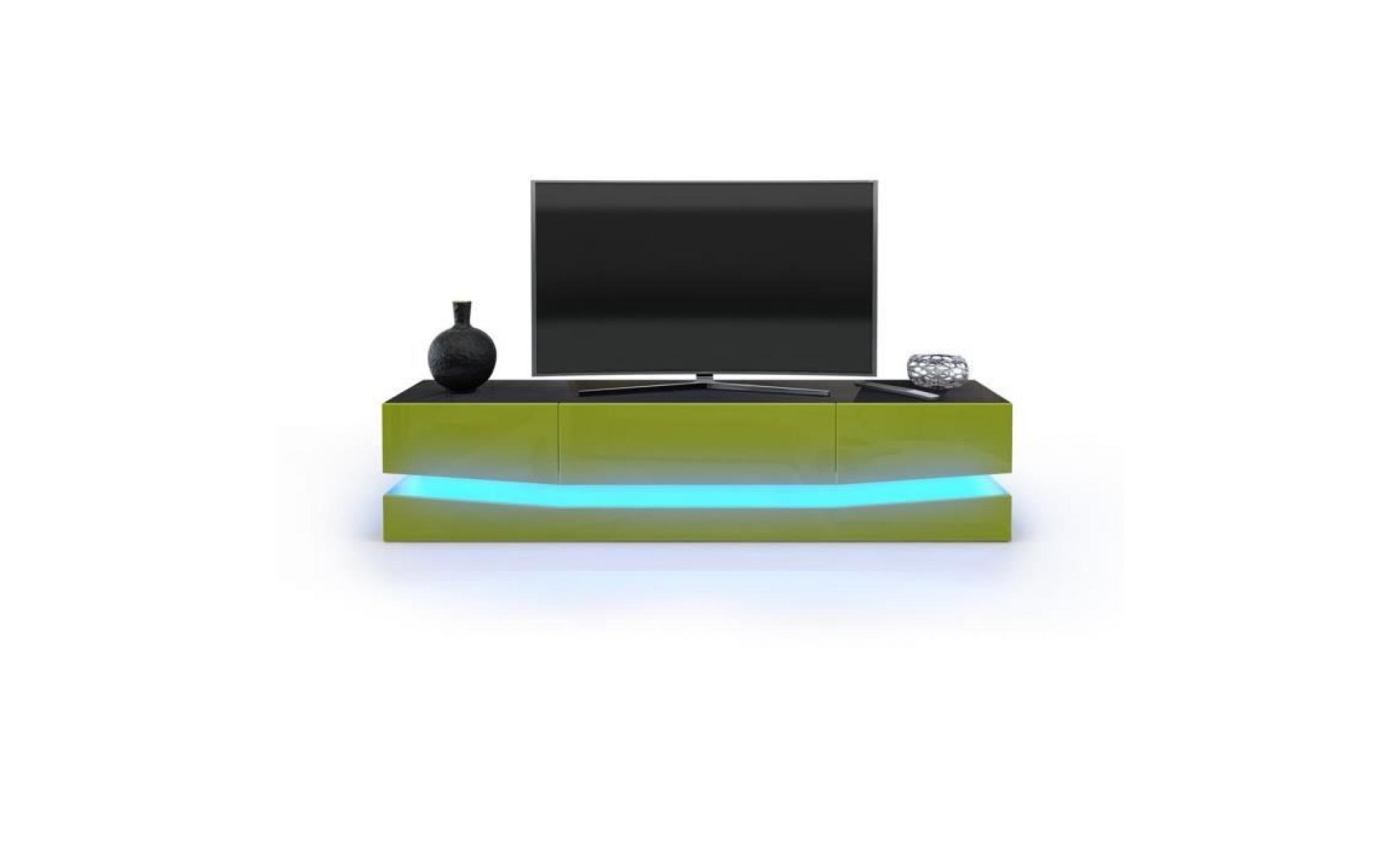meuble tv  désign corps noir  et  façades en vert clair haute brillance avec led pas cher