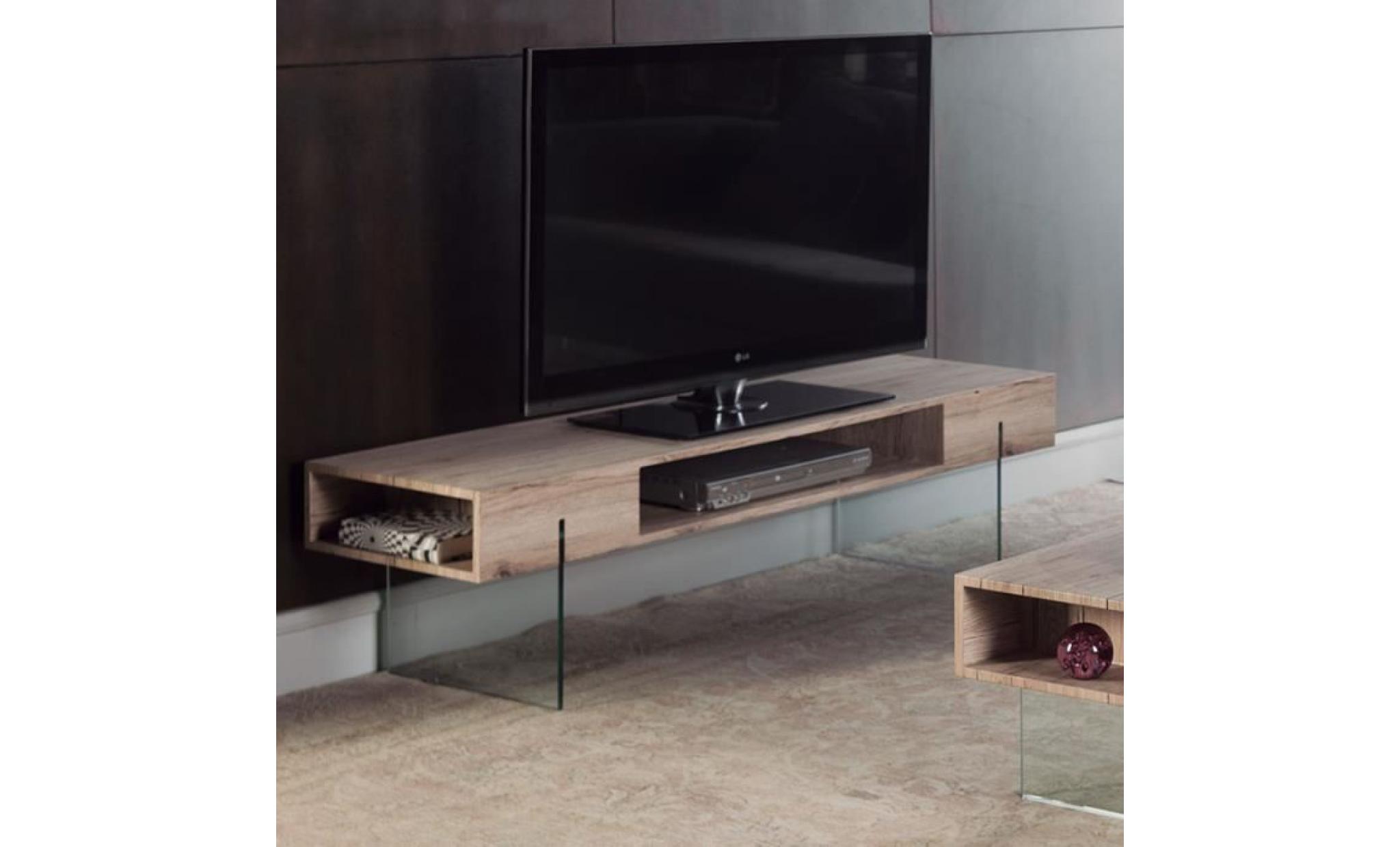 meuble tv design couleur chêne et verre sandrine