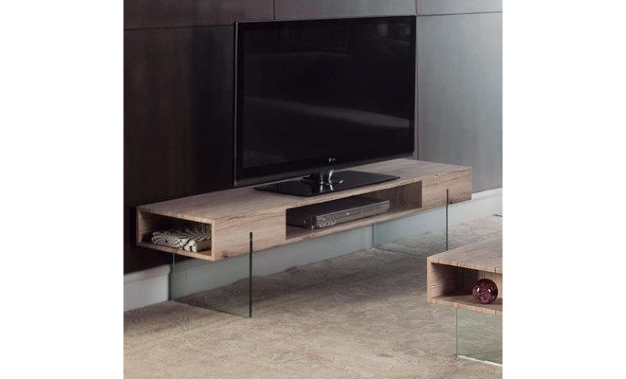 meuble tv design couleur chêne et verre sandrine pas cher