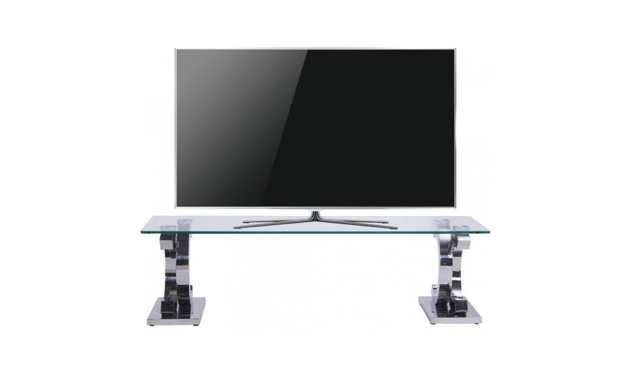 meuble tv design double c en acier inoxydable poli et verre trempé sécurit 12mm l. 160 x p. 45 x h. 45 cm collection c niven pas cher