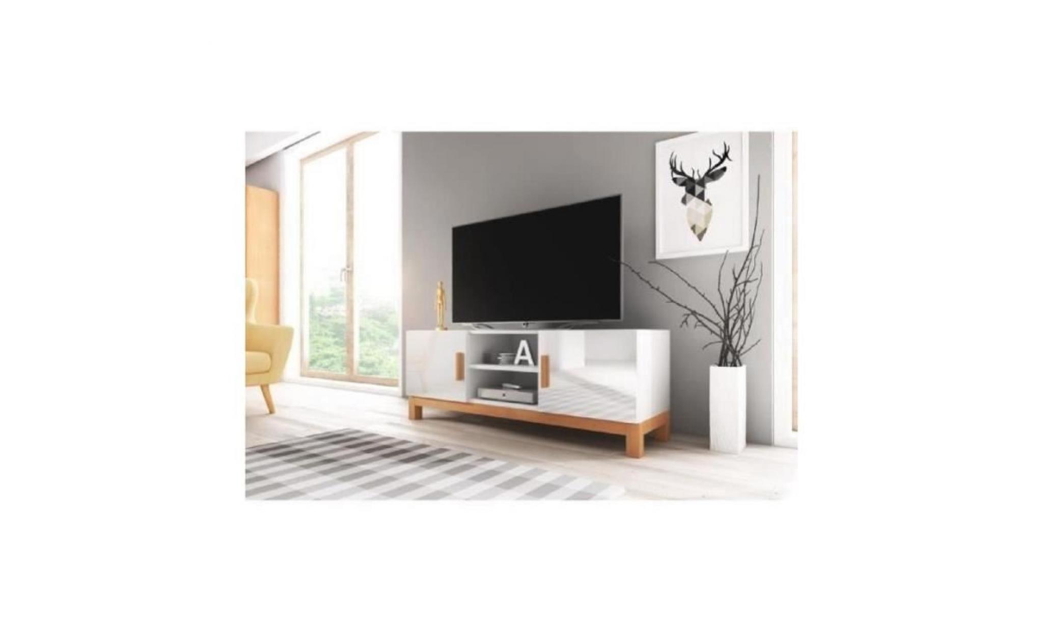 meuble tv design george 140 cm à 2 portes & 2 niches. type scandinave marron