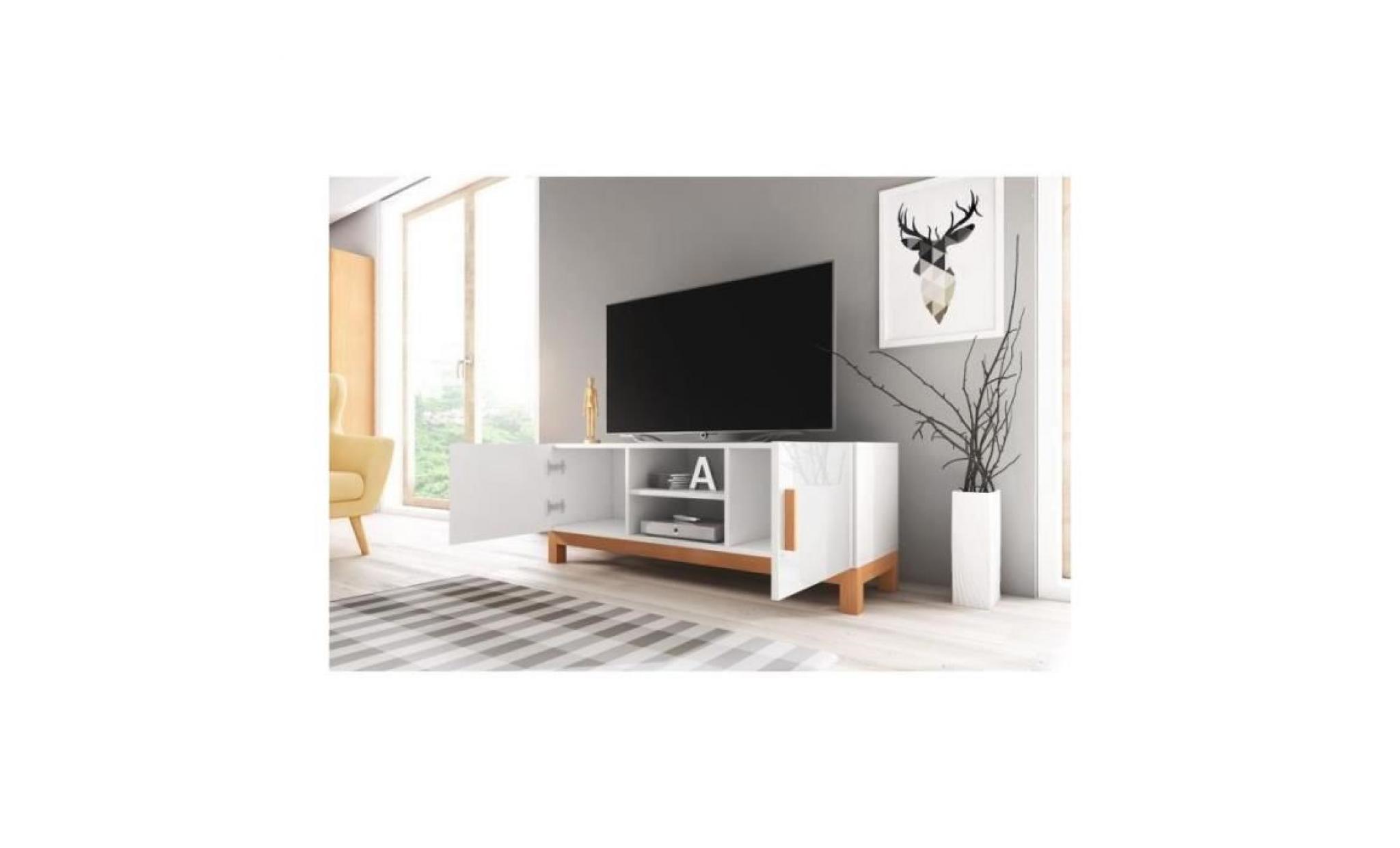 meuble tv design george 140 cm à 2 portes & 2 niches. type scandinave marron pas cher