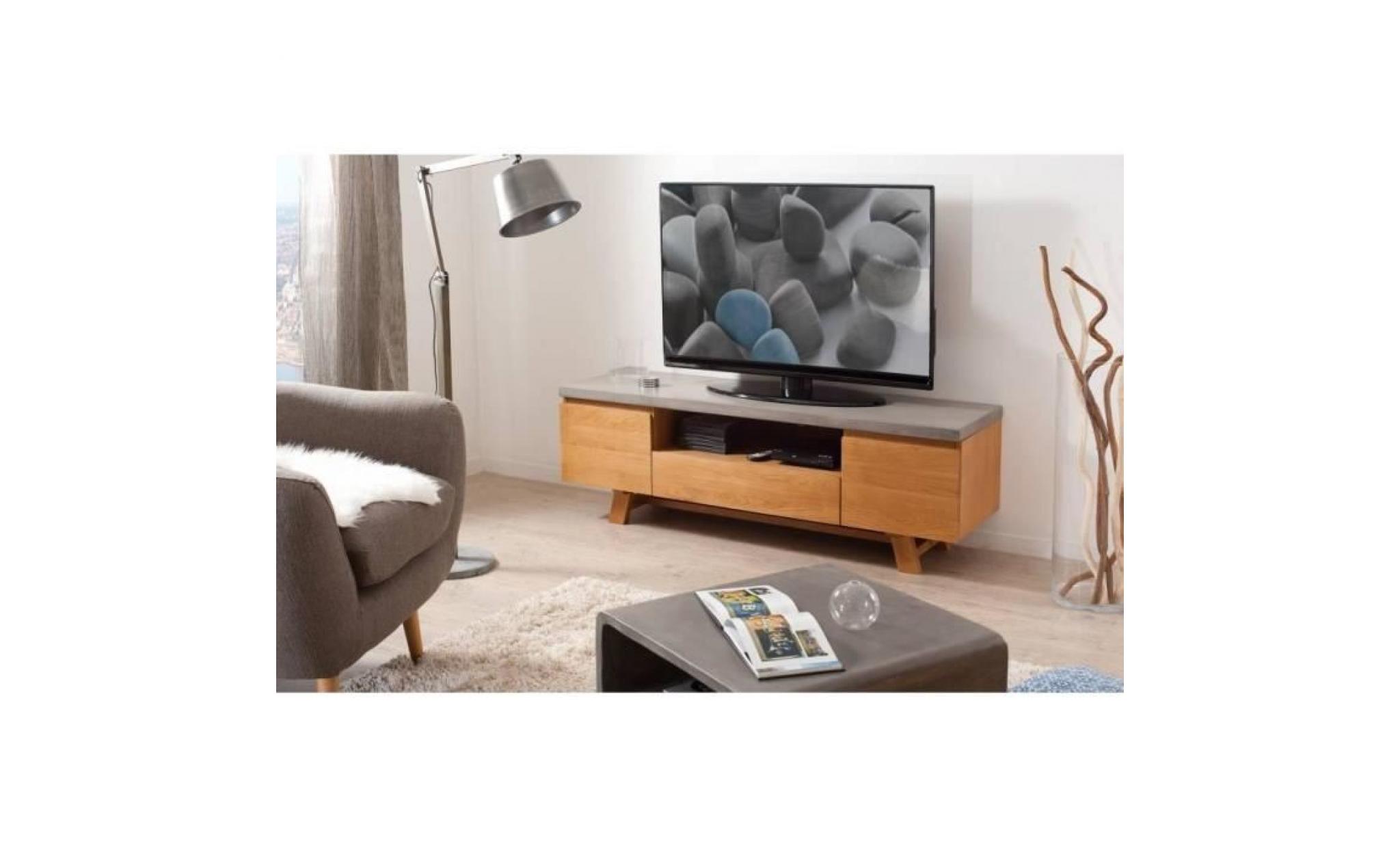 meuble tv design industriel nino en chêne plateau en béton pas cher