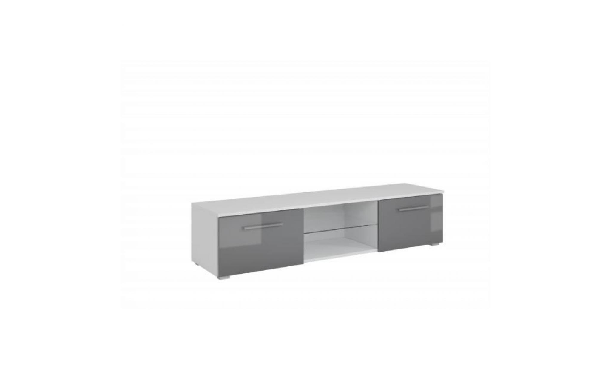 meuble tv design leon 140 cm à 2 tiroirs et 2 niches coloris blanc mat et gris brillant+ led: 40 blanc pas cher