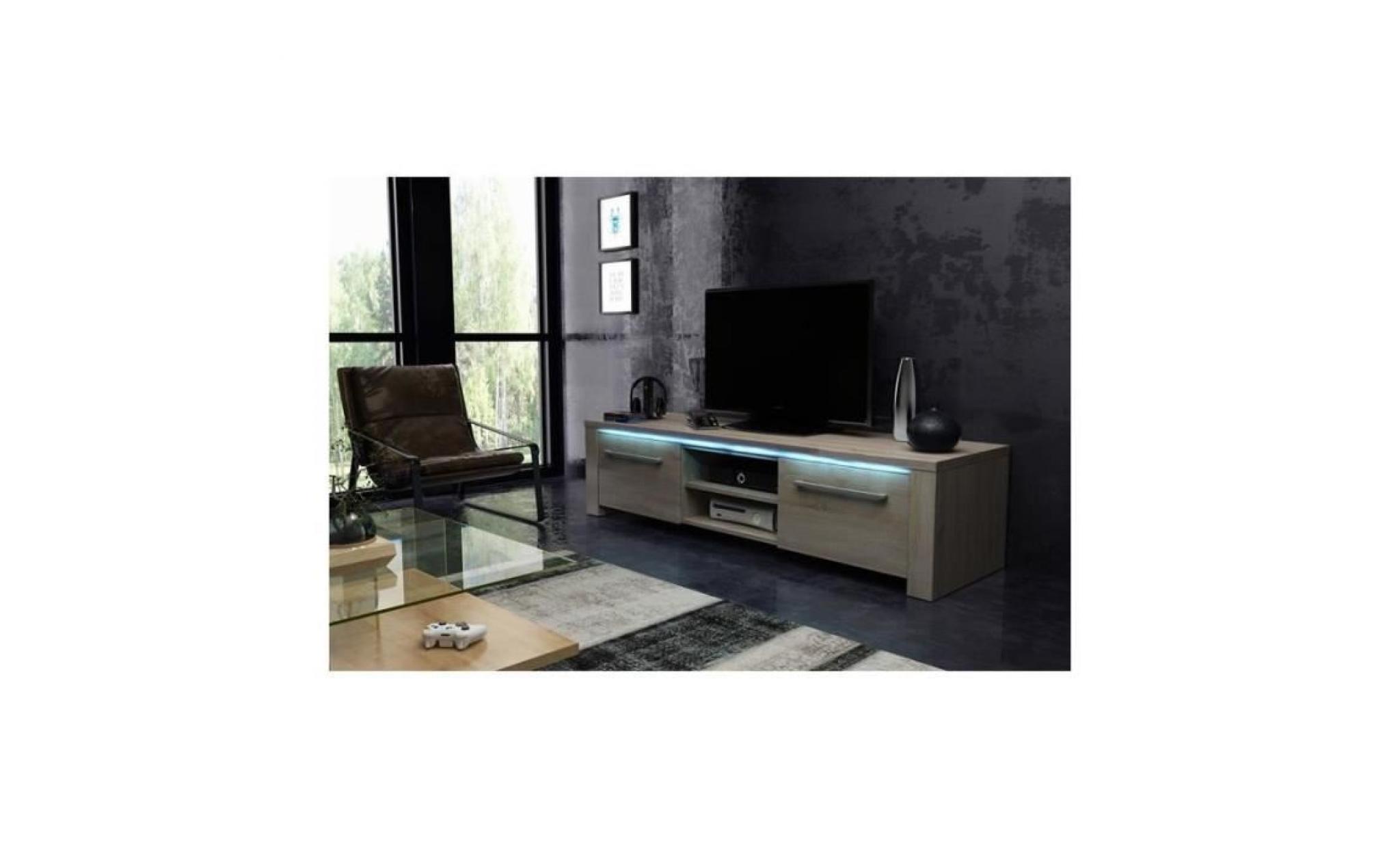 meuble tv design manhattan 140 cm à 2 portes et 2 niches coloris sonoma + led: 42 marron