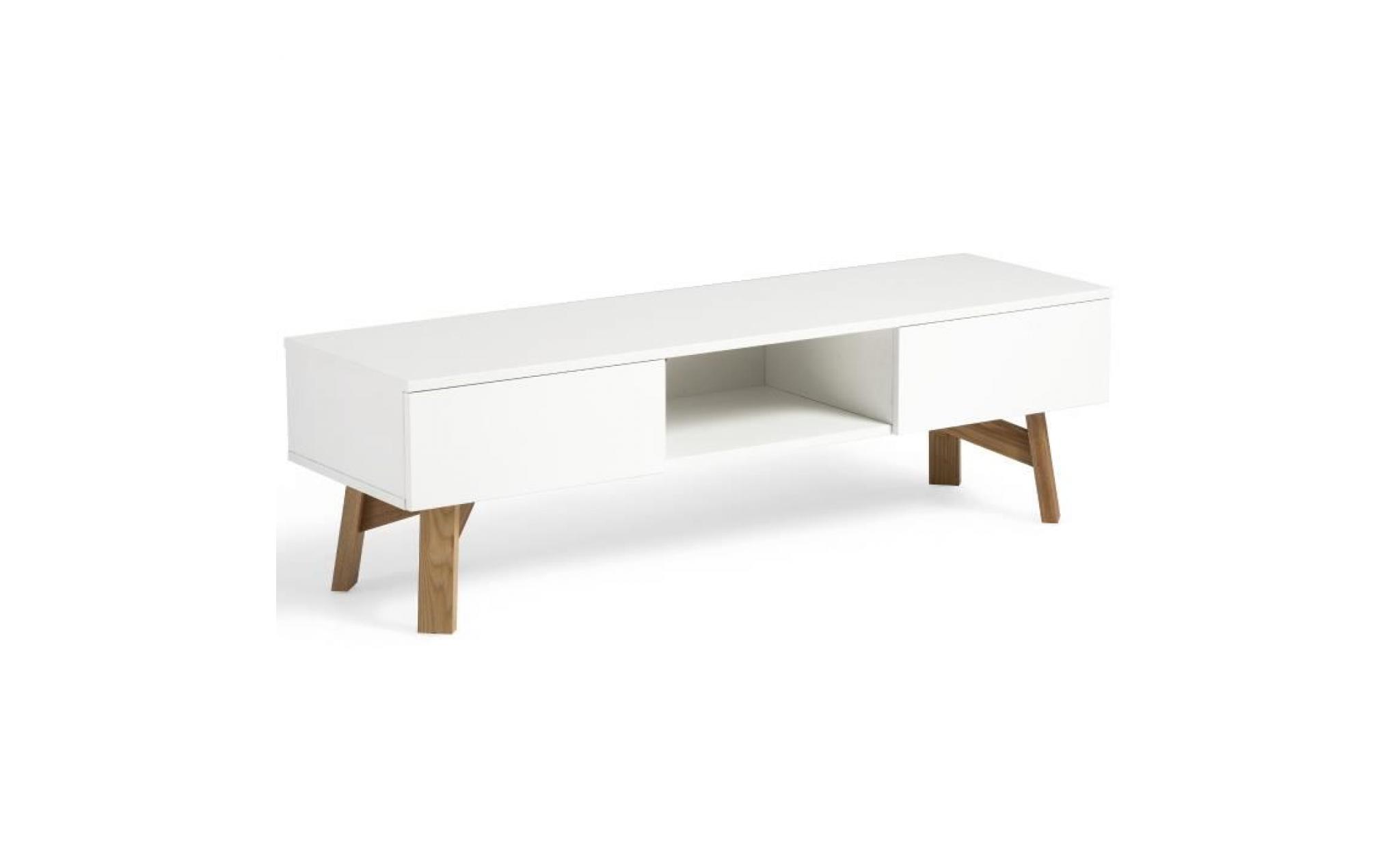 meuble tv design scandinave tycka blanc et pied en frêne 150 cm