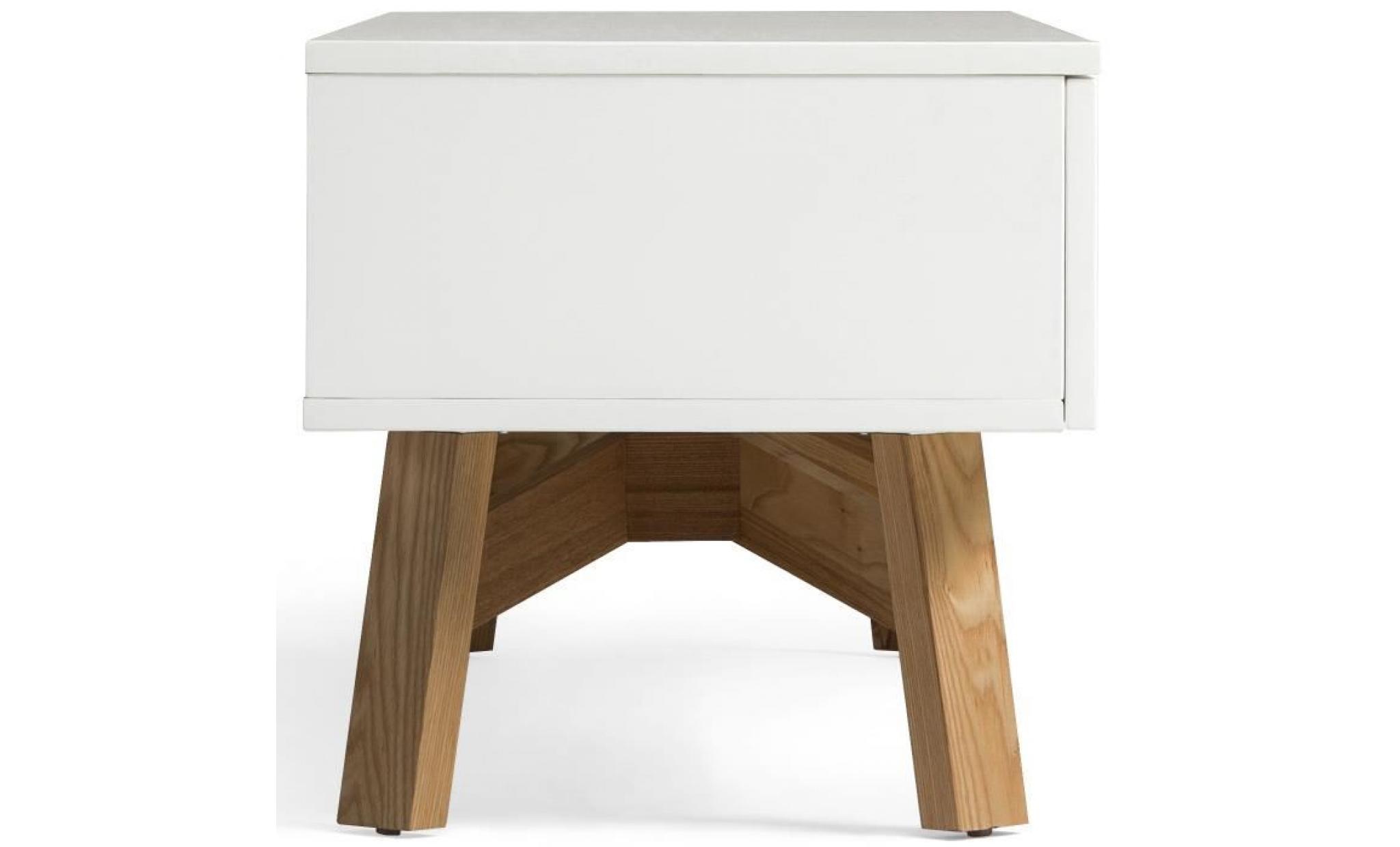meuble tv design scandinave tycka blanc et pied en frêne 150 cm pas cher
