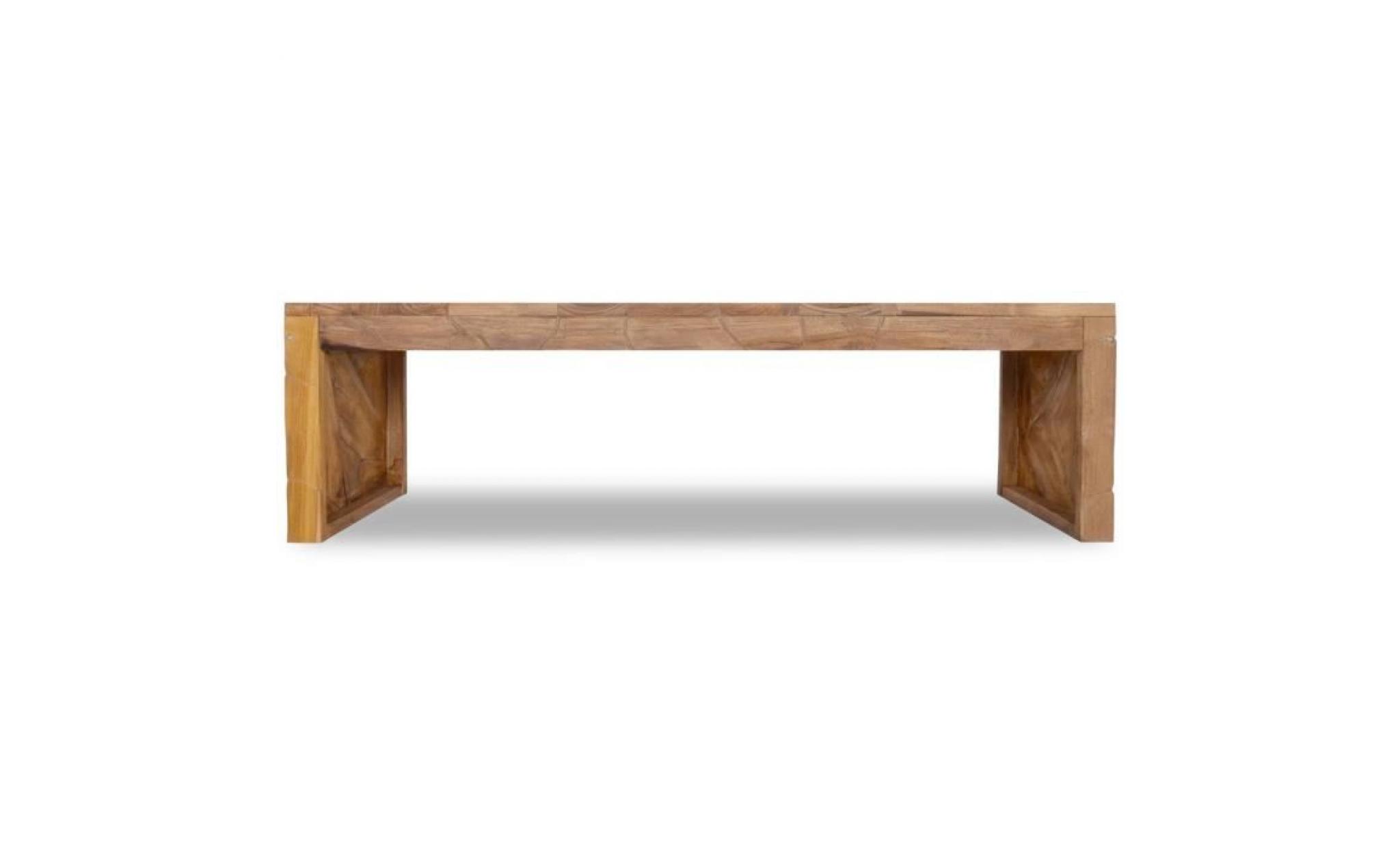 meuble tv distinctif se compose de morceaux de bois dur en teck qui ont été combinés et montrent la forme et la texture naturelles