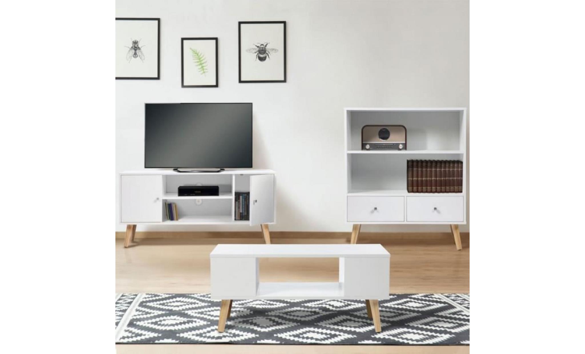 meuble tv effie scandinave bois blanc pas cher