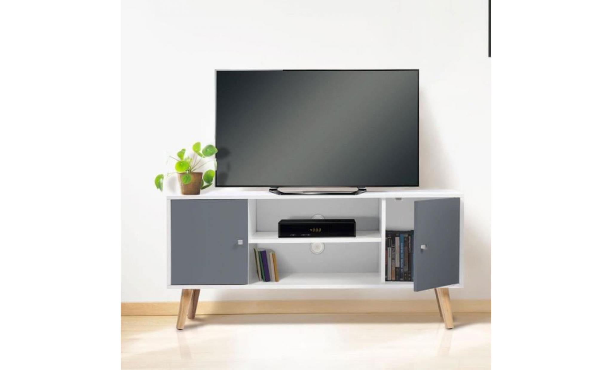 meuble tv effie scandinave bois blanc et gris