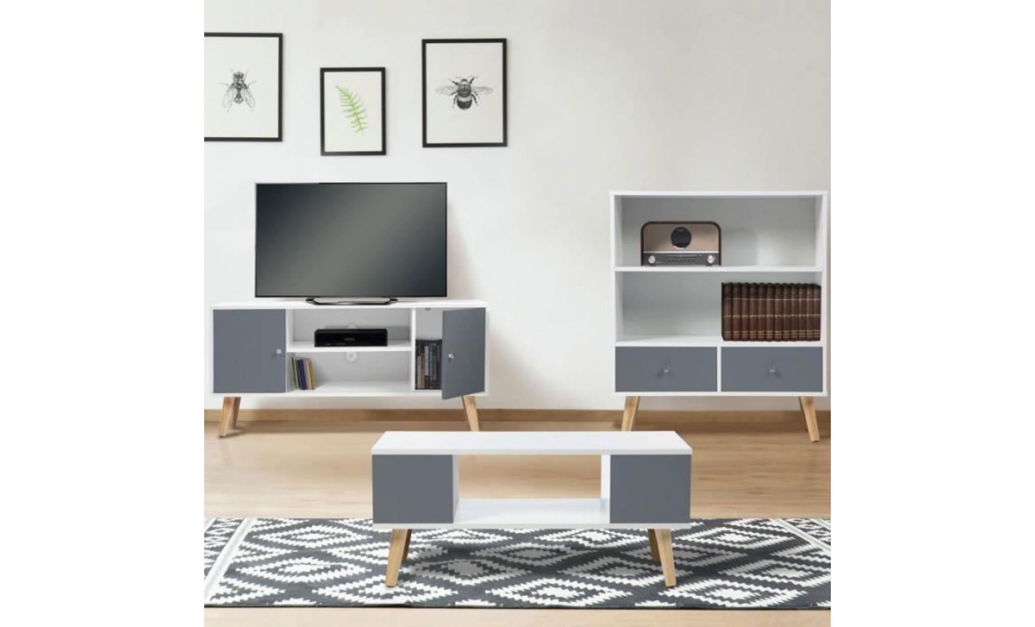 meuble tv effie scandinave bois blanc et gris pas cher