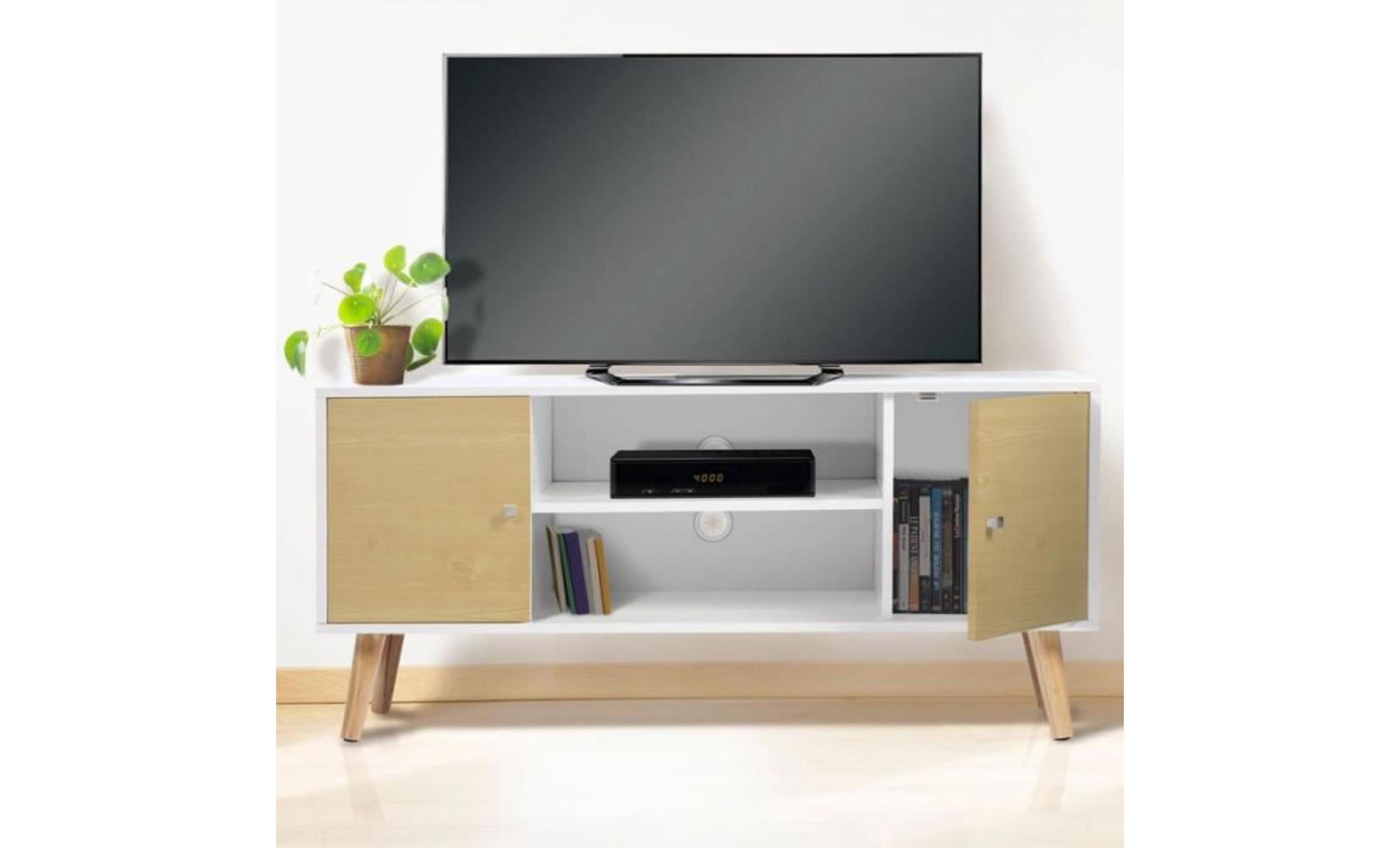 meuble tv effie scandinave bois blanc et imitation hêtre