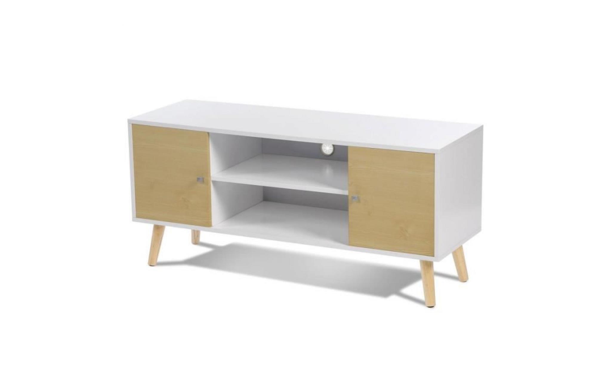 meuble tv effie scandinave bois blanc et imitation hêtre pas cher