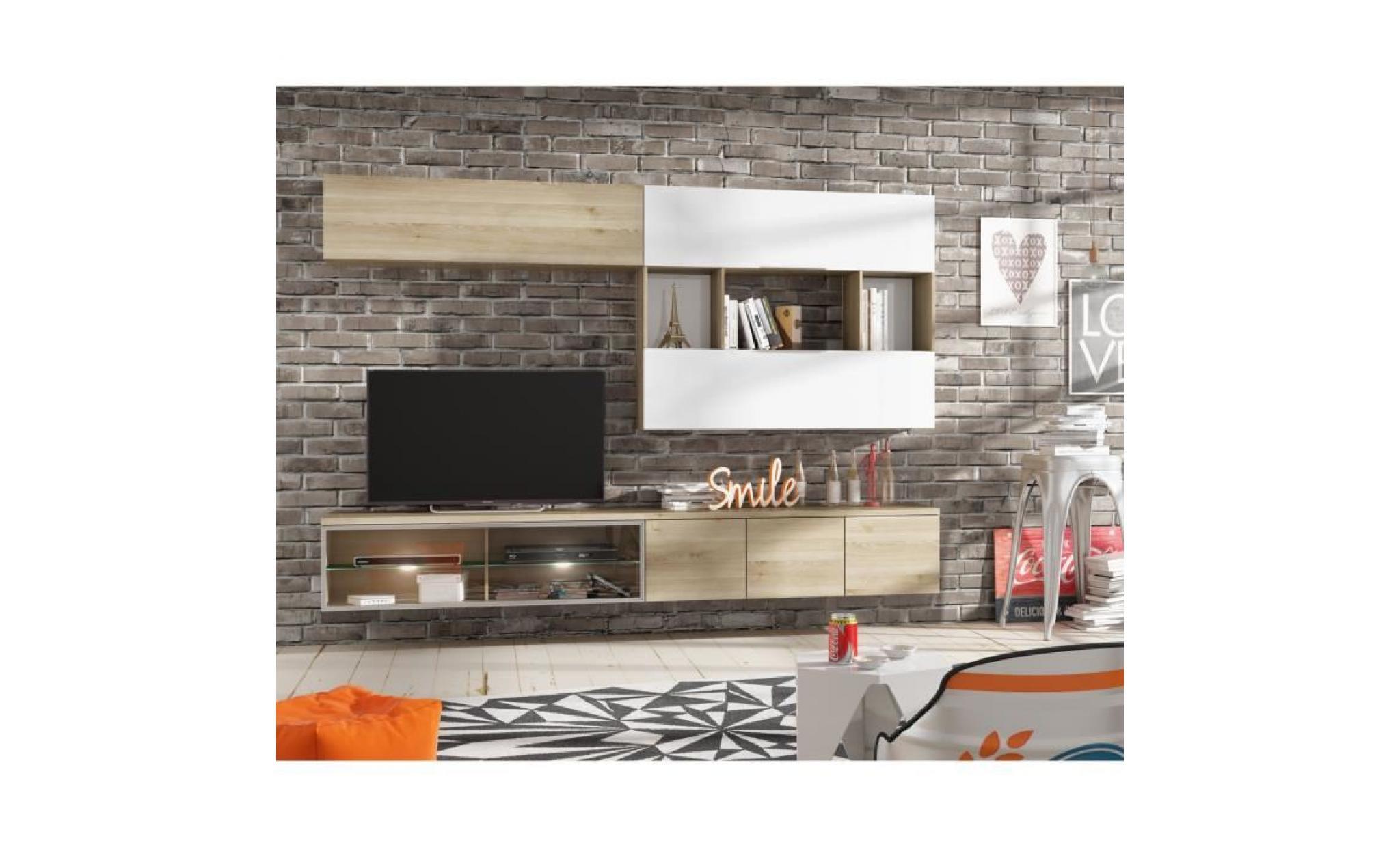 meuble tv élément bas en en panneaux de particules coloris blanc avec 1 porte, 1372 x 355 x 346 mm pas cher