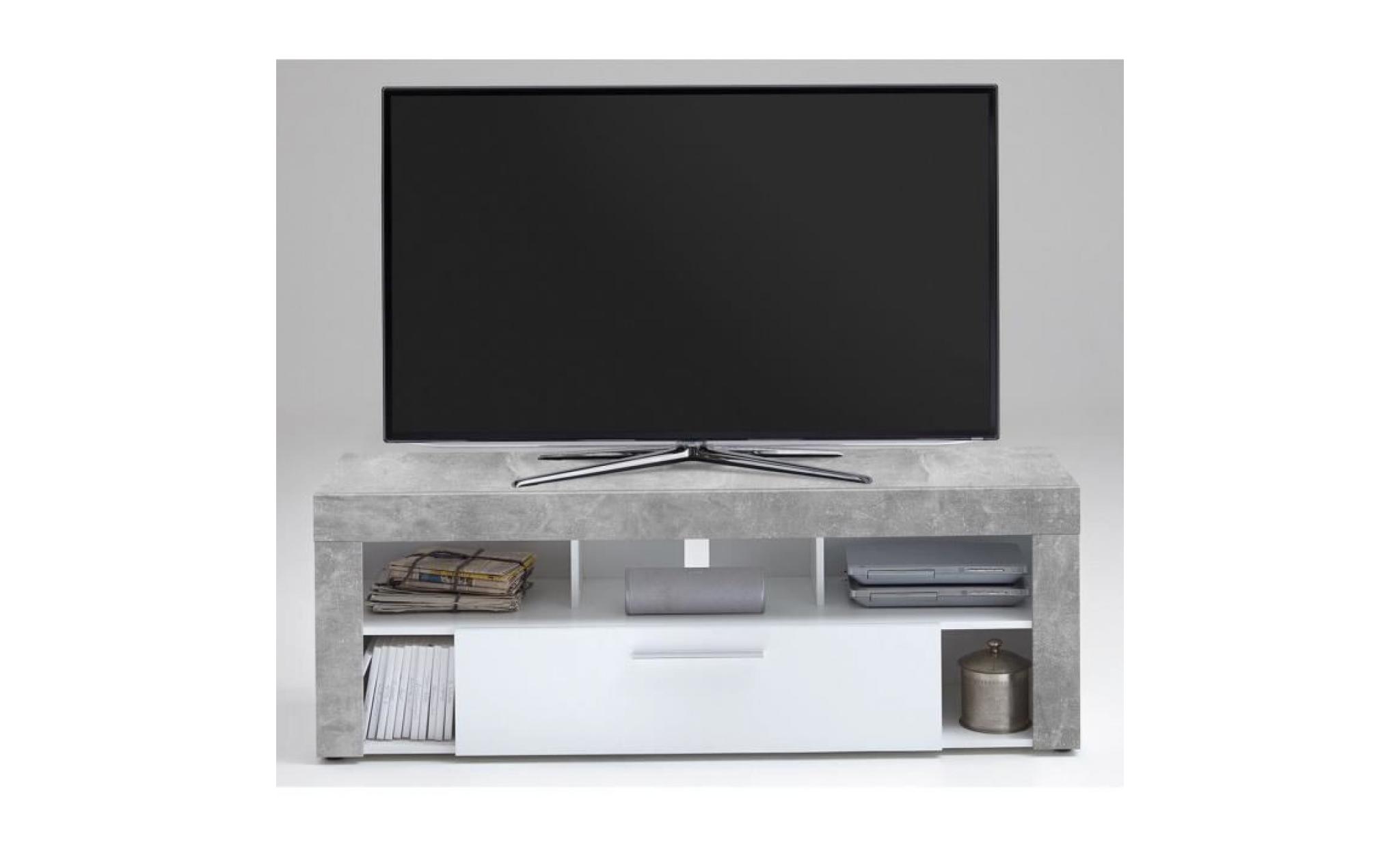 meuble tv en mdf et panneaux de particules coloris light atelier blanc  dim : l 150 x h 53 x p 41,5 cm