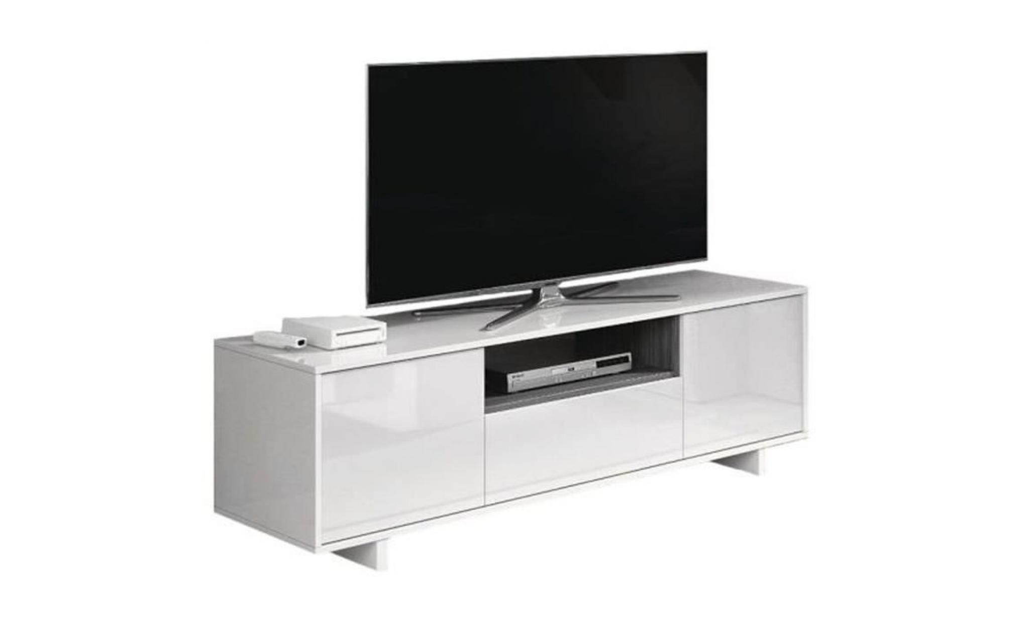 meuble tv en mélamine blanc brillant et frêne   dim : l150 x p41 x h46 cm