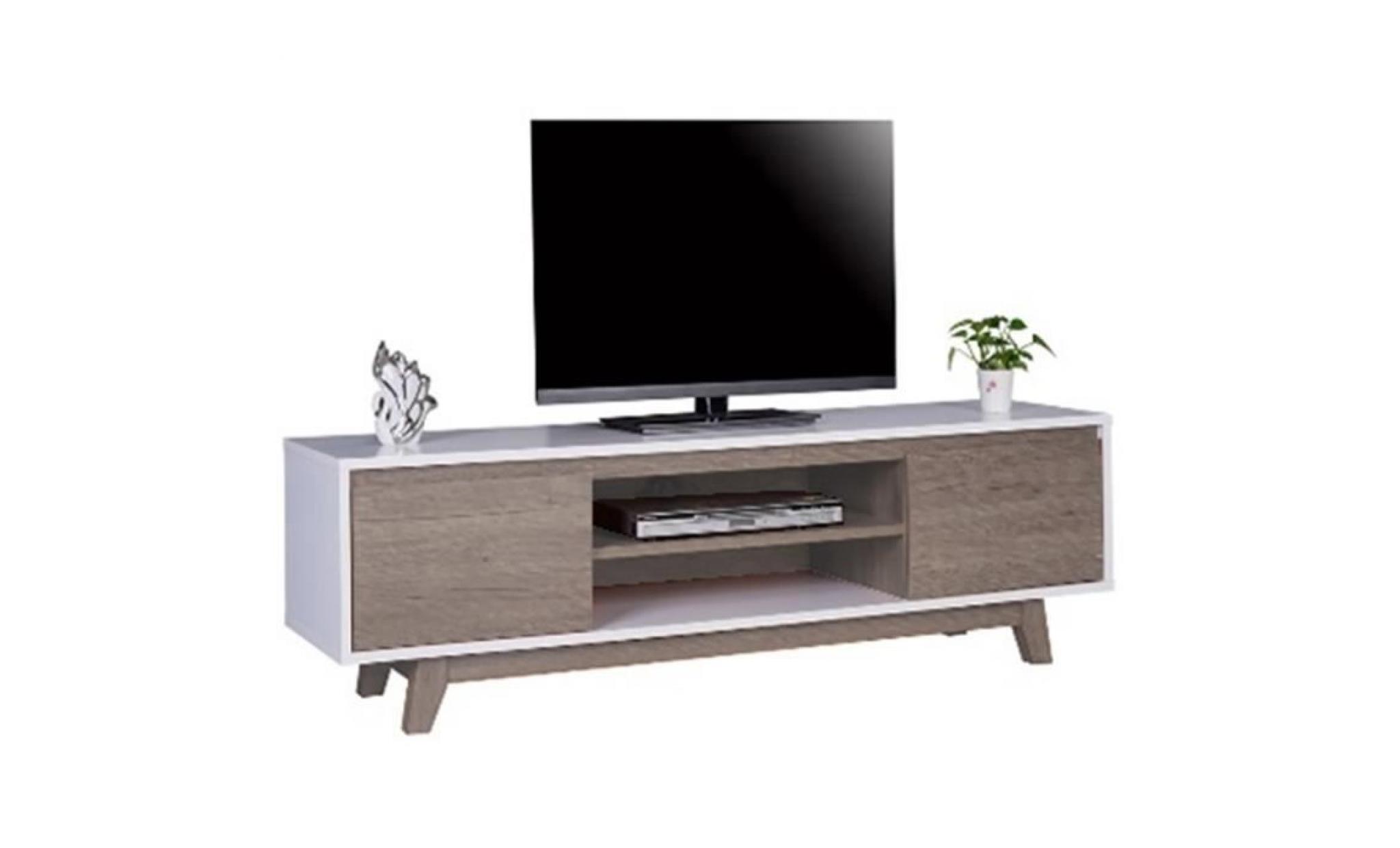 meuble tv en panneau de particules, blanc erable   dim : l160 x p39,5 x h45cm