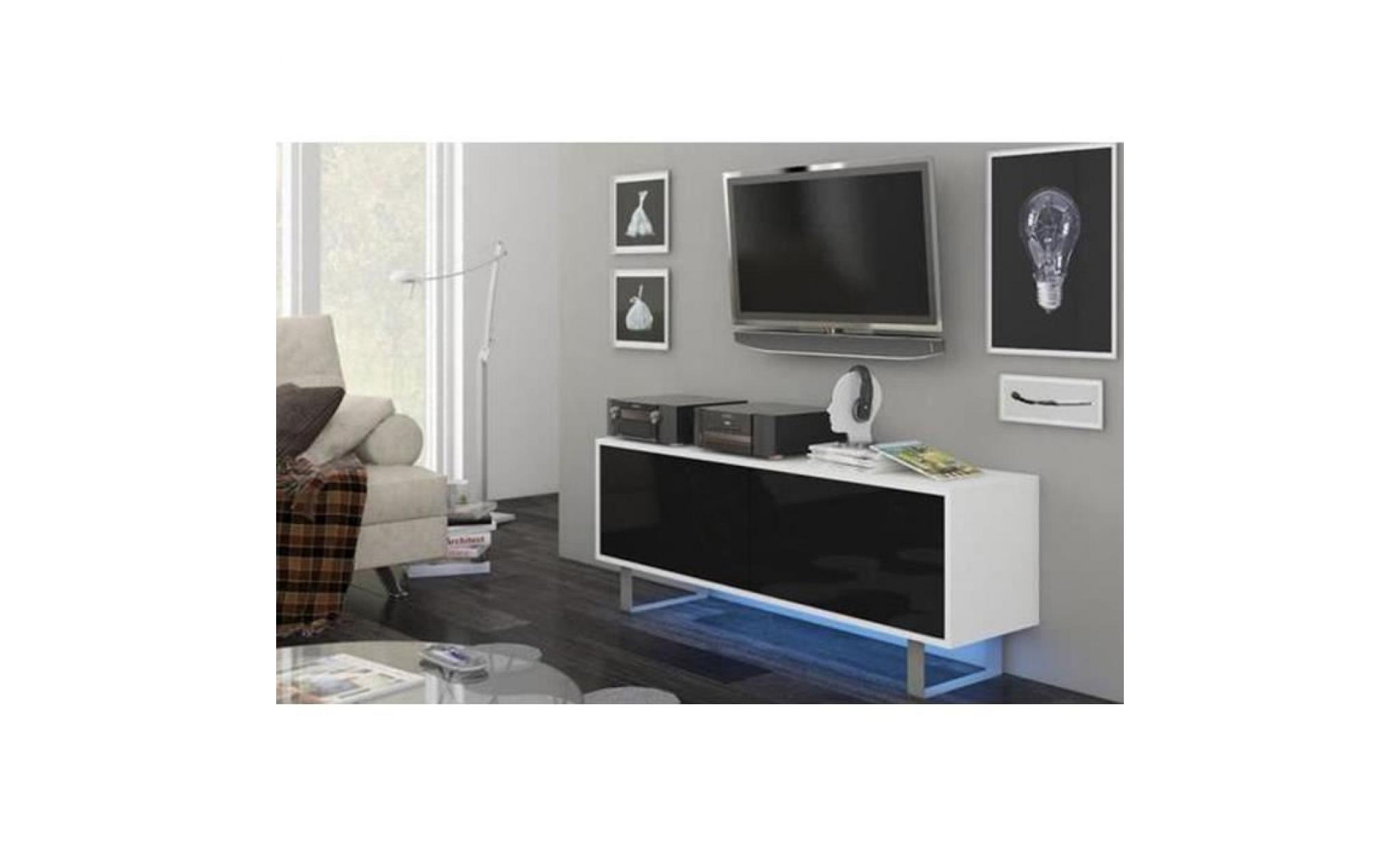meuble tv en panneaux de particules coloris blanc   gris brillant   dim : 140 x 42 x 55 cm pas cher