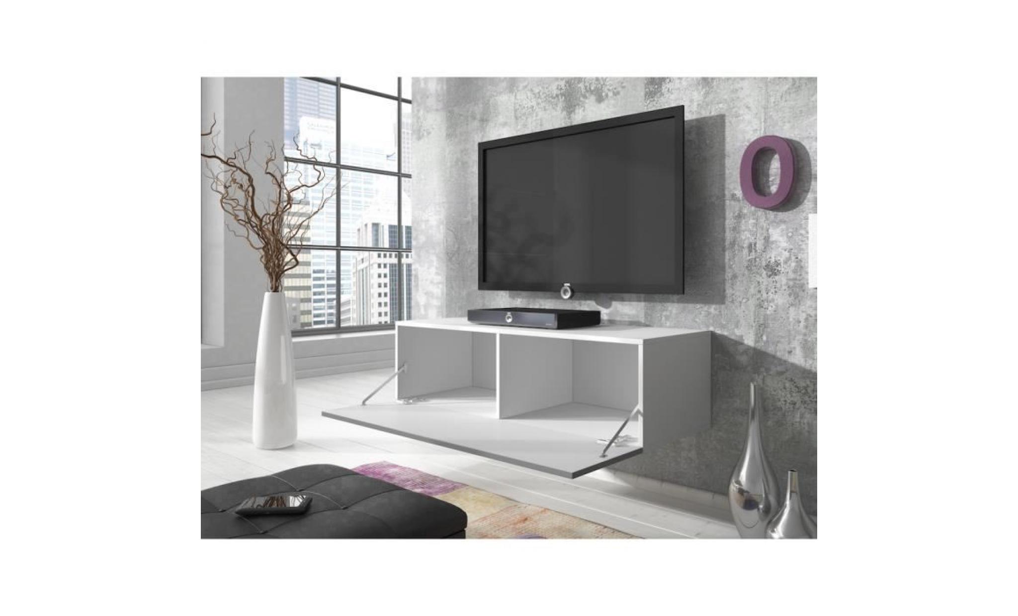 meuble tv flottant rocco 100 cm (corps mat blanc   portes blanc haute brillant) pas cher