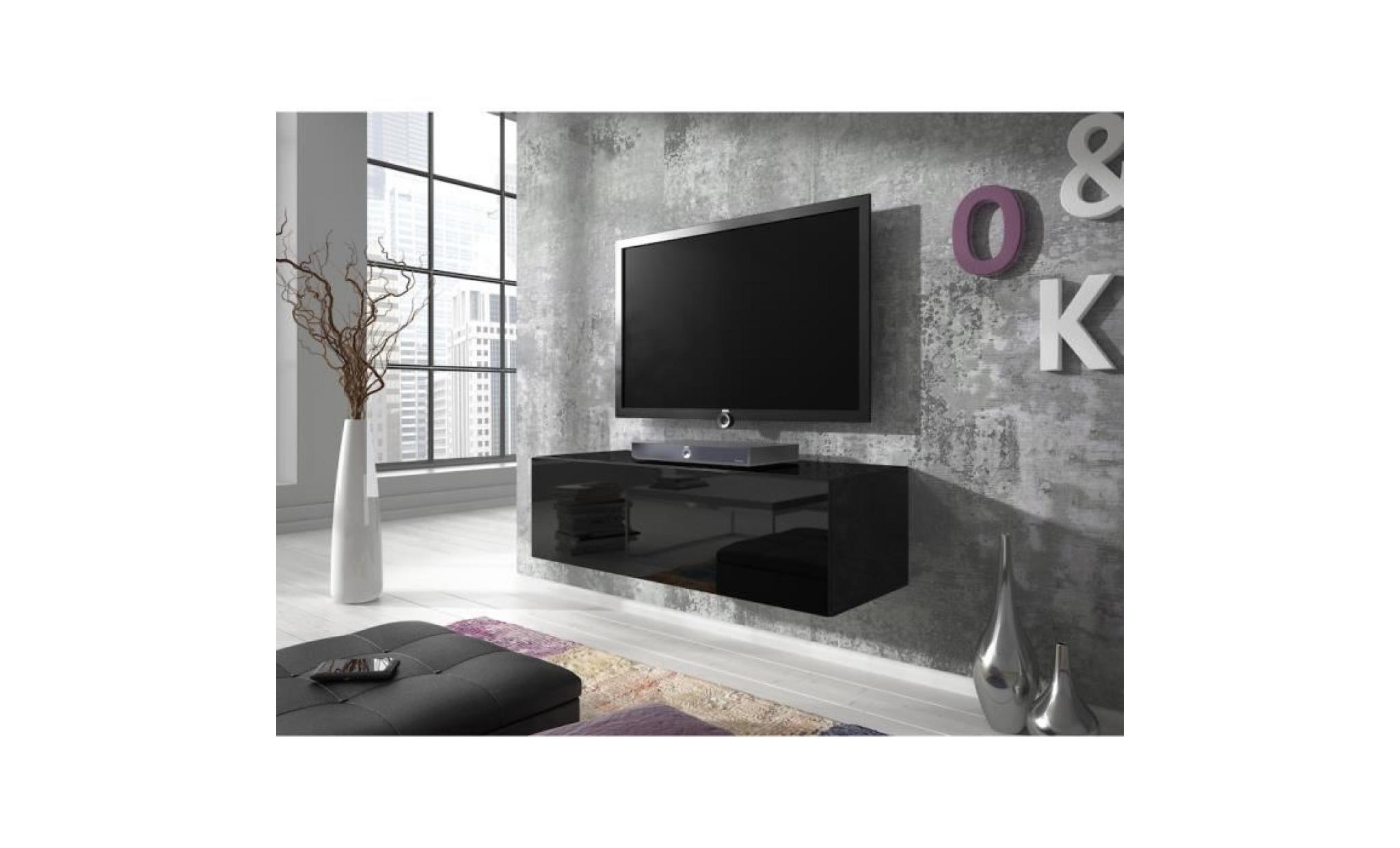 meuble tv flottant rocco 100 cm (noir haute brillant)
